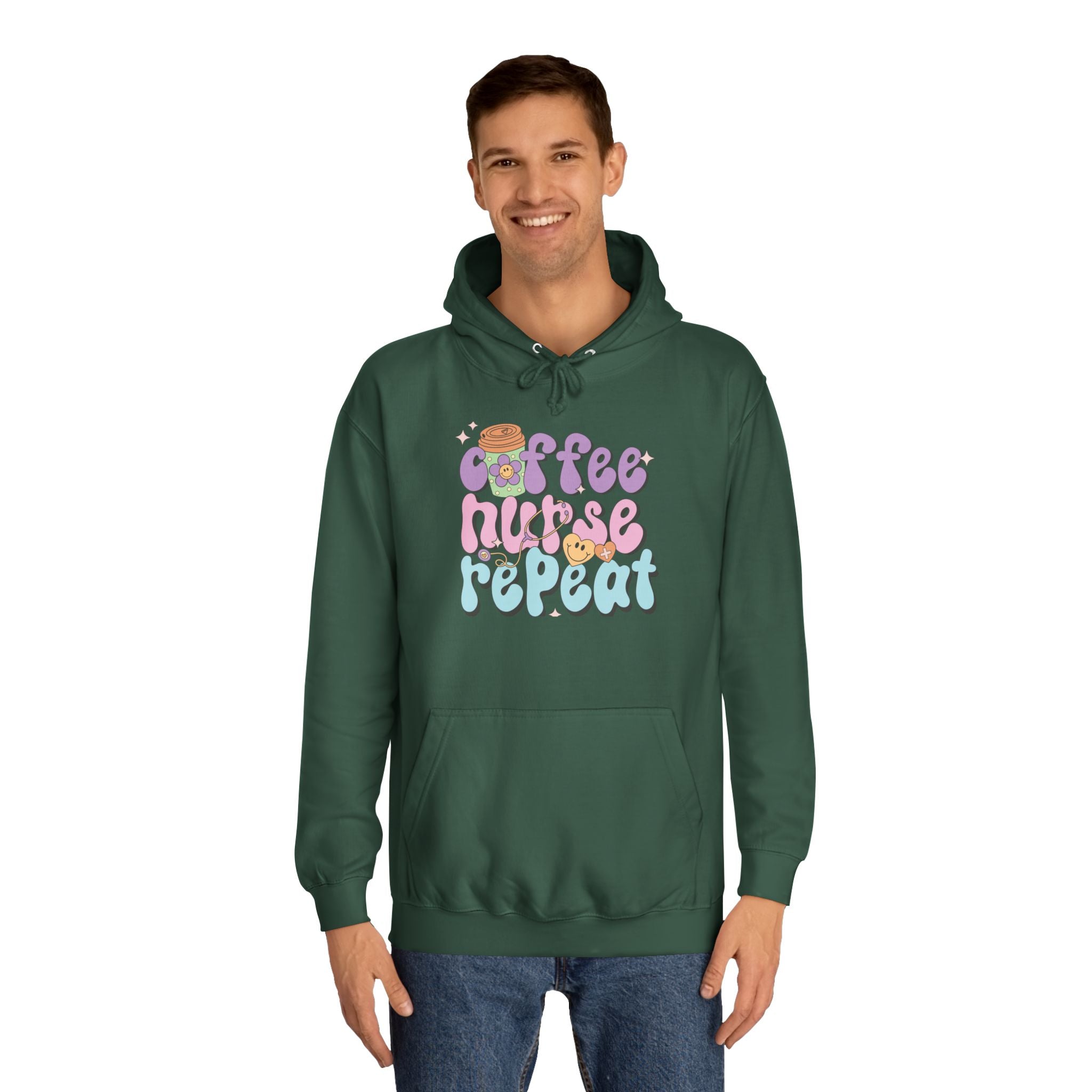Coffee Nurse Repeat Hoodie - Cozy Gift for Nurses, College Wear, Everyday Comfort, Nursing School, Cute Casual Apparel