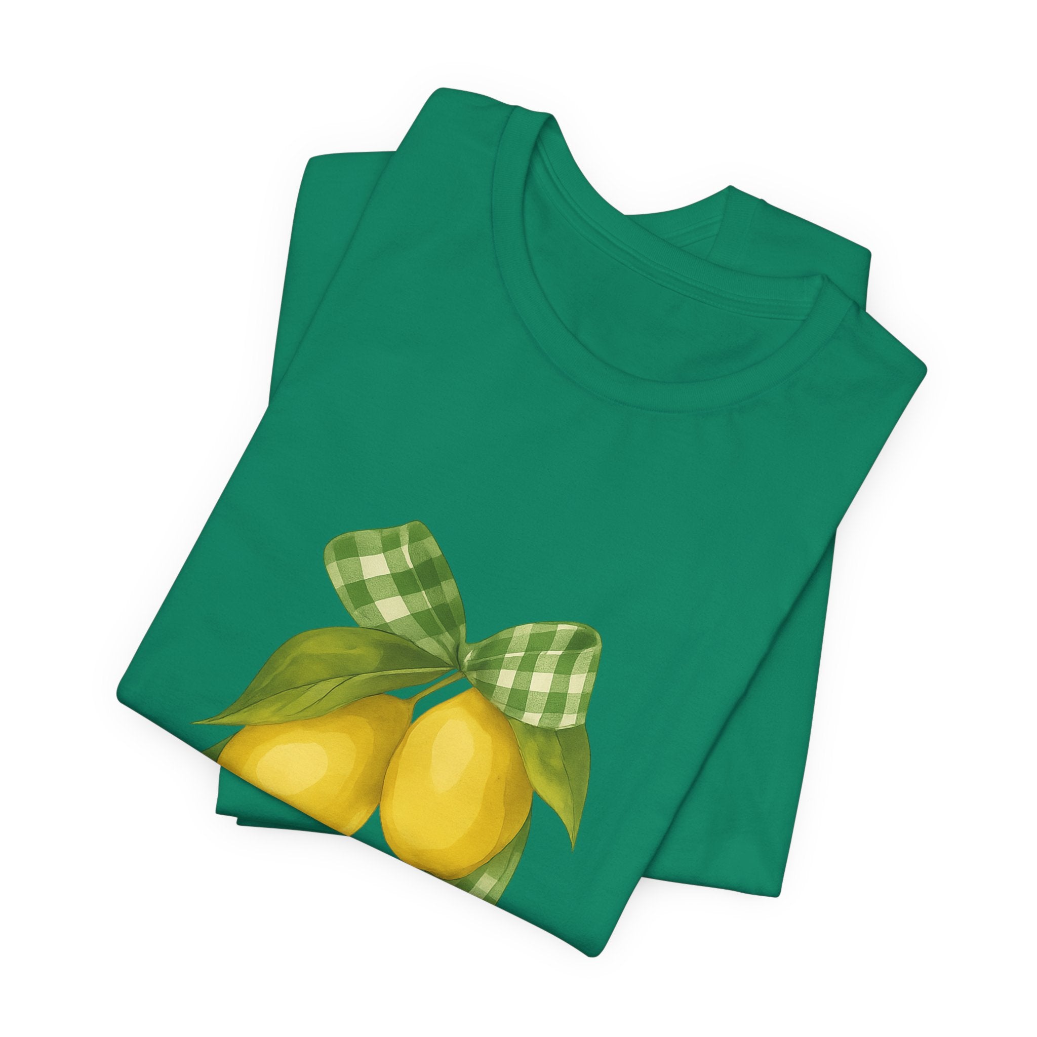 Lemon Bow Tee, Unisex Short Sleeve Shirt, Cute Summer Shirt, Gift for Her, Vintage Style Tee, Lemonade Stand Inspiration