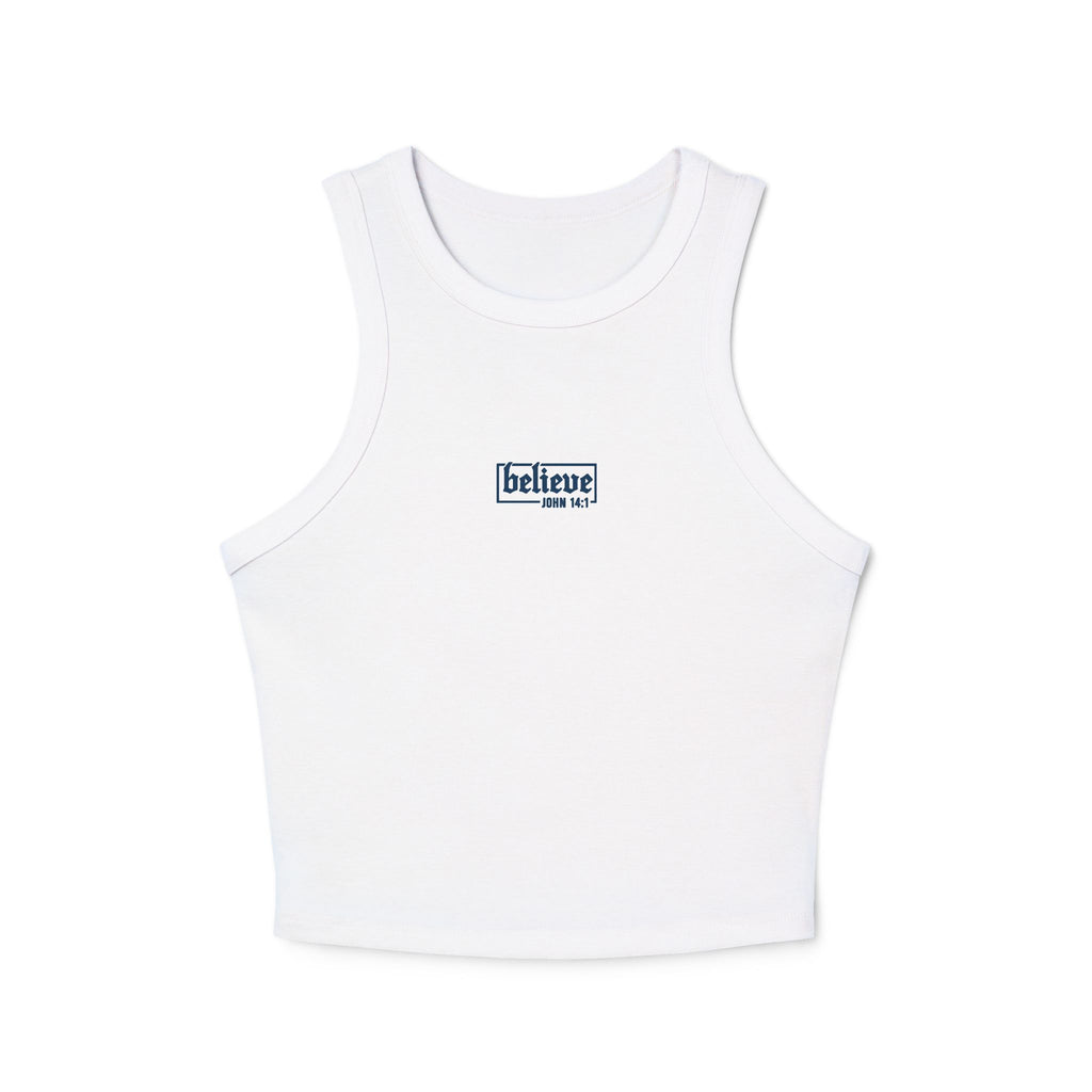 believe Women's Micro Rib Racer Tank Top | Casual Summer Essential, Workout Top, Layering Piece, Holiday Gift, Everyday Comfort