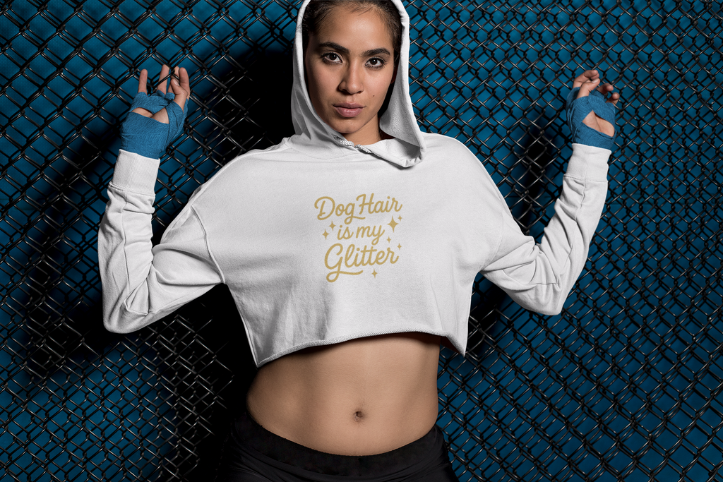 Dog Hair is My Glitter Cropped Hoodie, Cute Pet Owner Gift, Dog Mom Sweatshirt, Funny Animal Lover Apparel, Cozy Fashion Statement