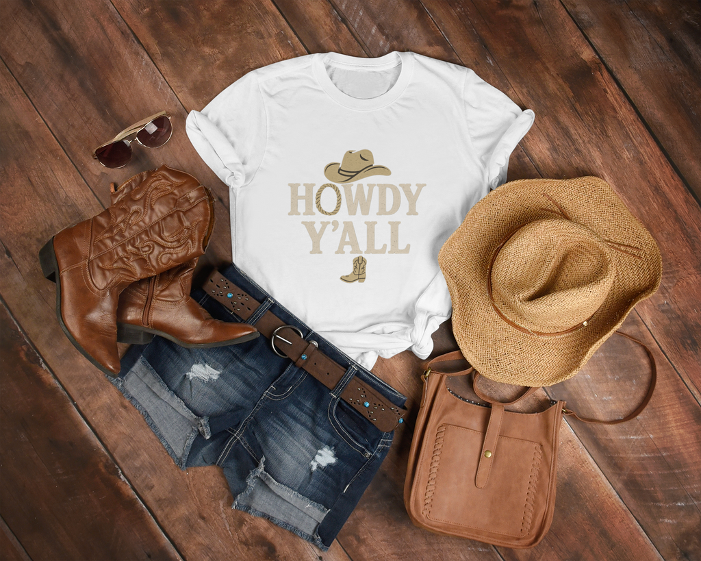 Howdy Y'all Western T-Shirt, Cowboy Tee, Country Music Shirt, Gift for Cowpoke, Unisex Softstyle Shirt