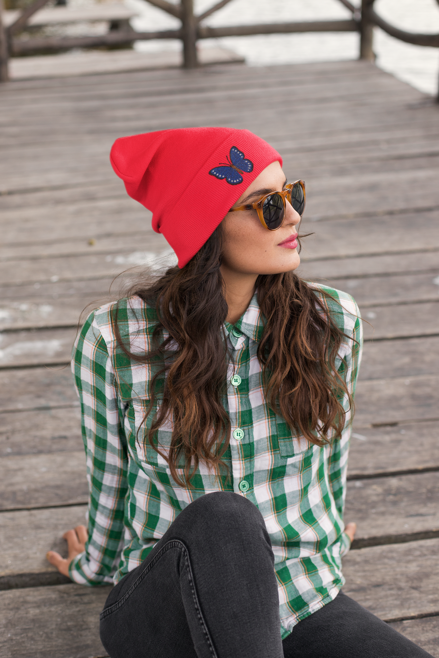 Butterfly Embroidered Knit Beanie, Cozy Winter Hat, Gift for Her, Outdoor Accessories, Fashion Beanie, Unique Headwear
