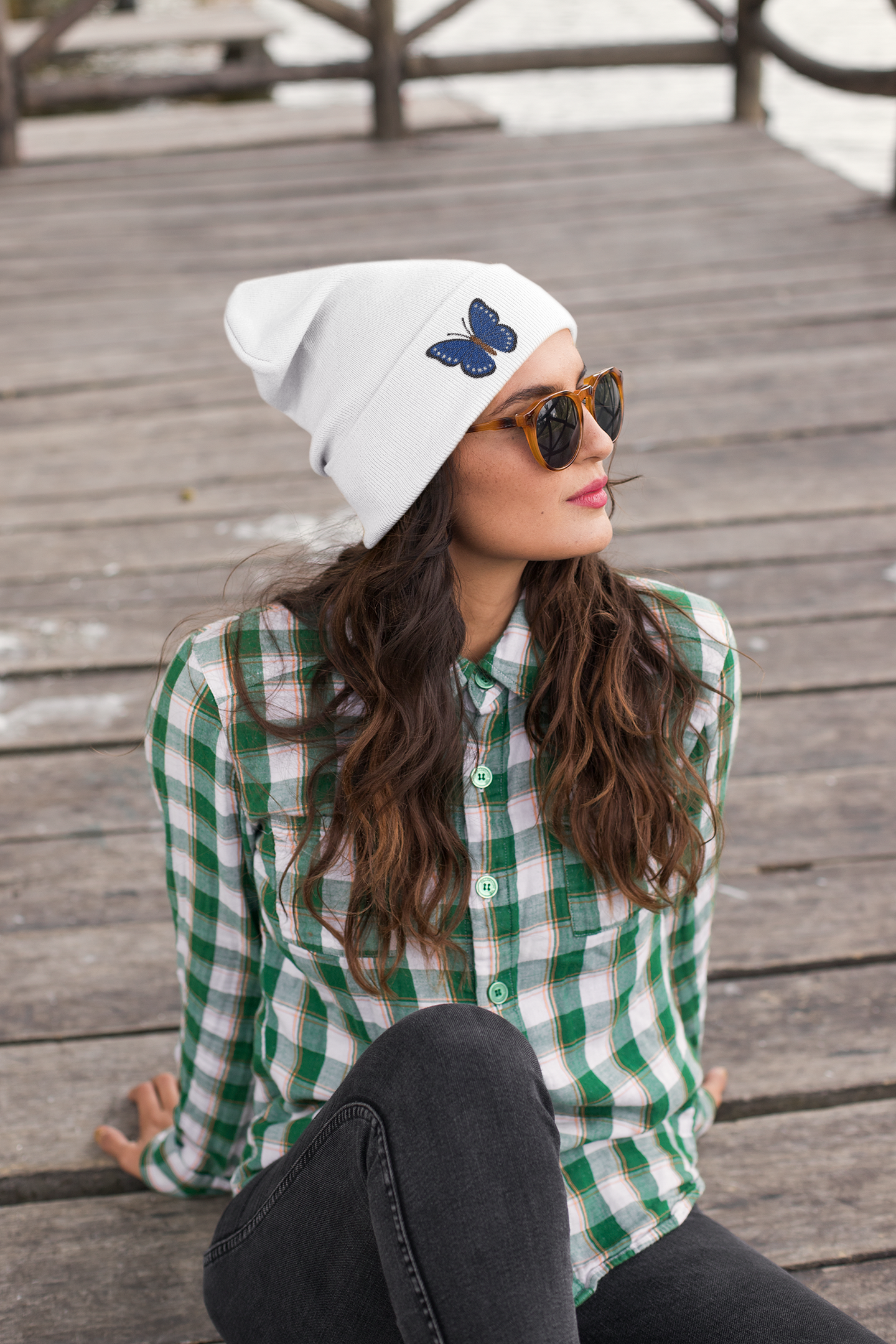 Butterfly Embroidered Knit Beanie, Cozy Winter Hat, Gift for Her, Outdoor Accessories, Fashion Beanie, Unique Headwear