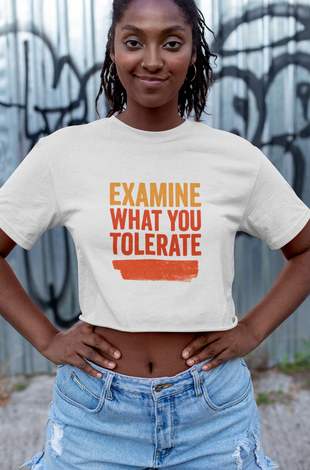 Cropped Motivational T-Shirt - Examine What You Tolerate, Women's Graphic Tee, Casual Outfit, Gift for Her, Everyday Wear
