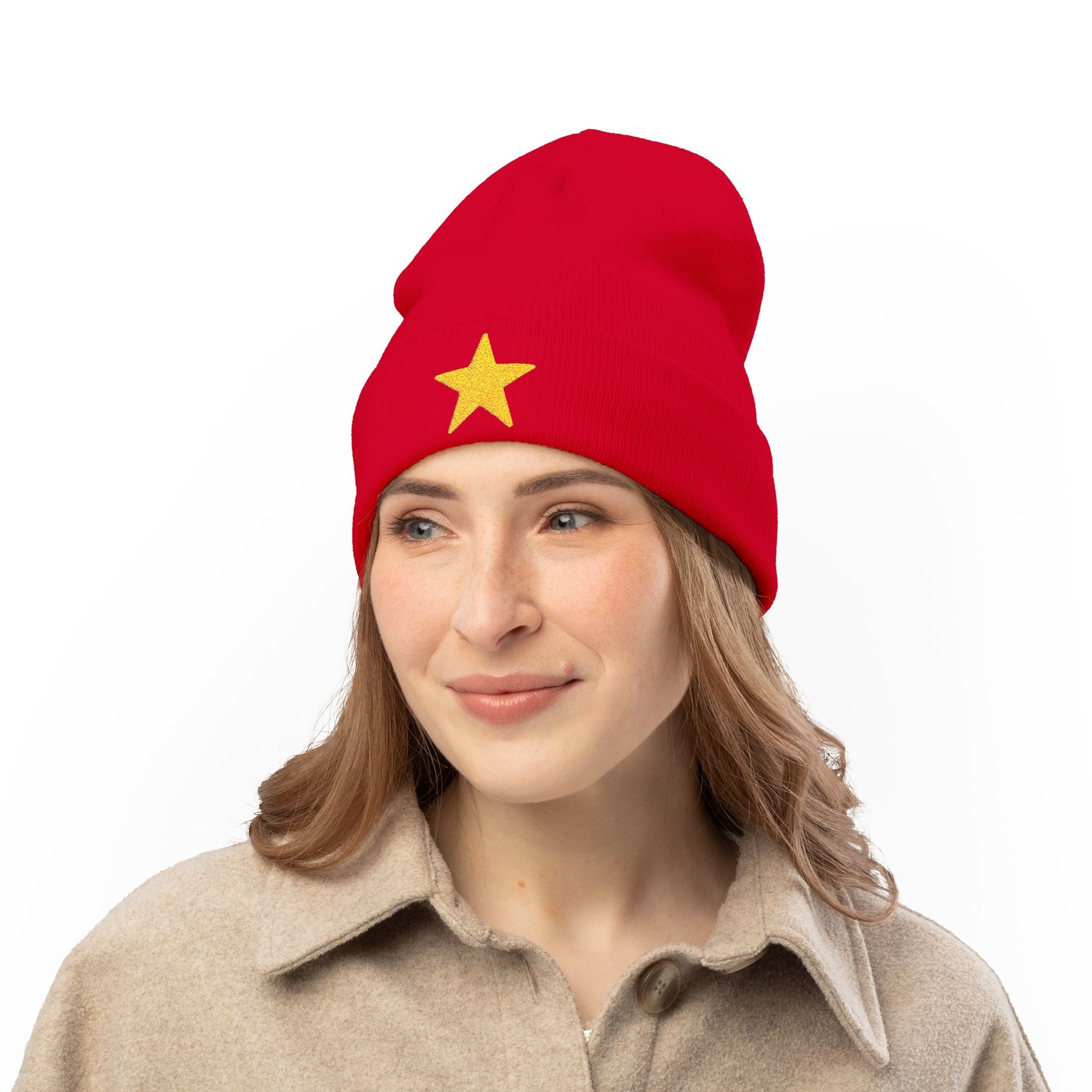 Starry Knit Beanie with Embroidery - Winter Hat, Gift for Her, Cute Beanie, Cozy Accessory, Modern Style