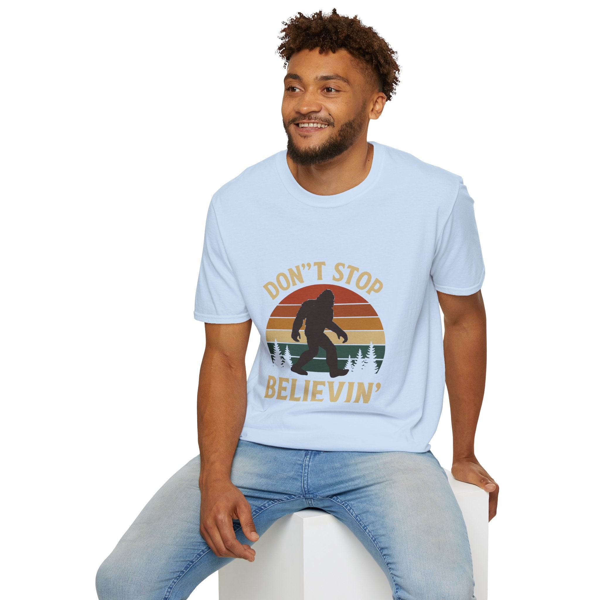 Don't Stop Believin' Unisex Softstyle T-Shirt, Inspirational Tee, Music Lover Gift, Motivational Shirt, Retro Graphic Top