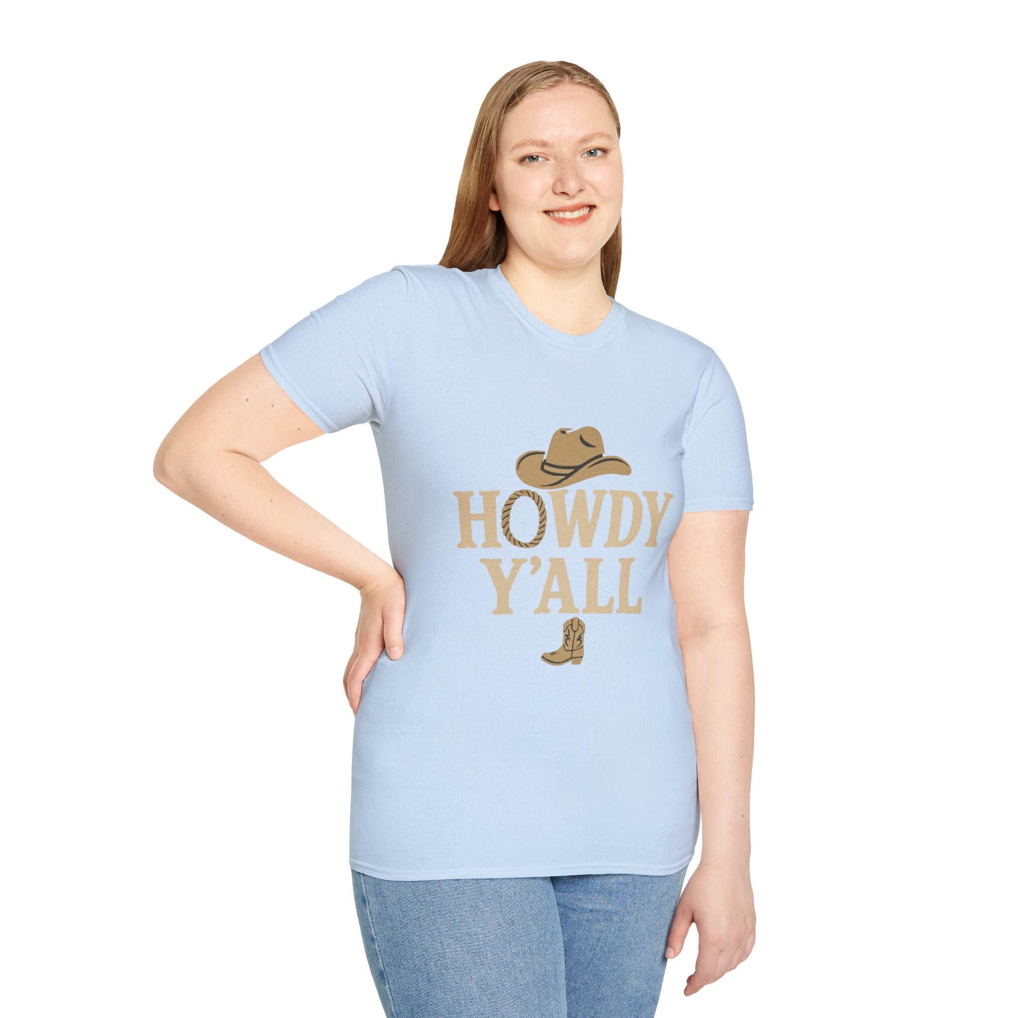 Howdy Y'all Western T-Shirt, Cowboy Tee, Country Music Shirt, Gift for Cowpoke, Unisex Softstyle Shirt