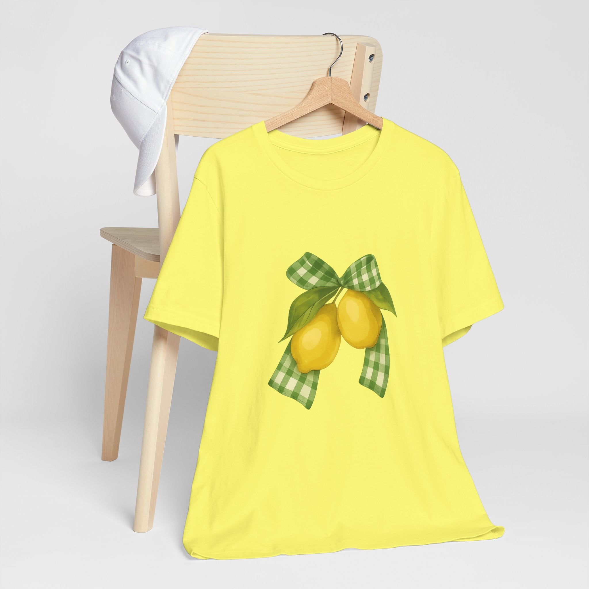 Lemon Bow Tee, Unisex Short Sleeve Shirt, Cute Summer Shirt, Gift for Her, Vintage Style Tee, Lemonade Stand Inspiration