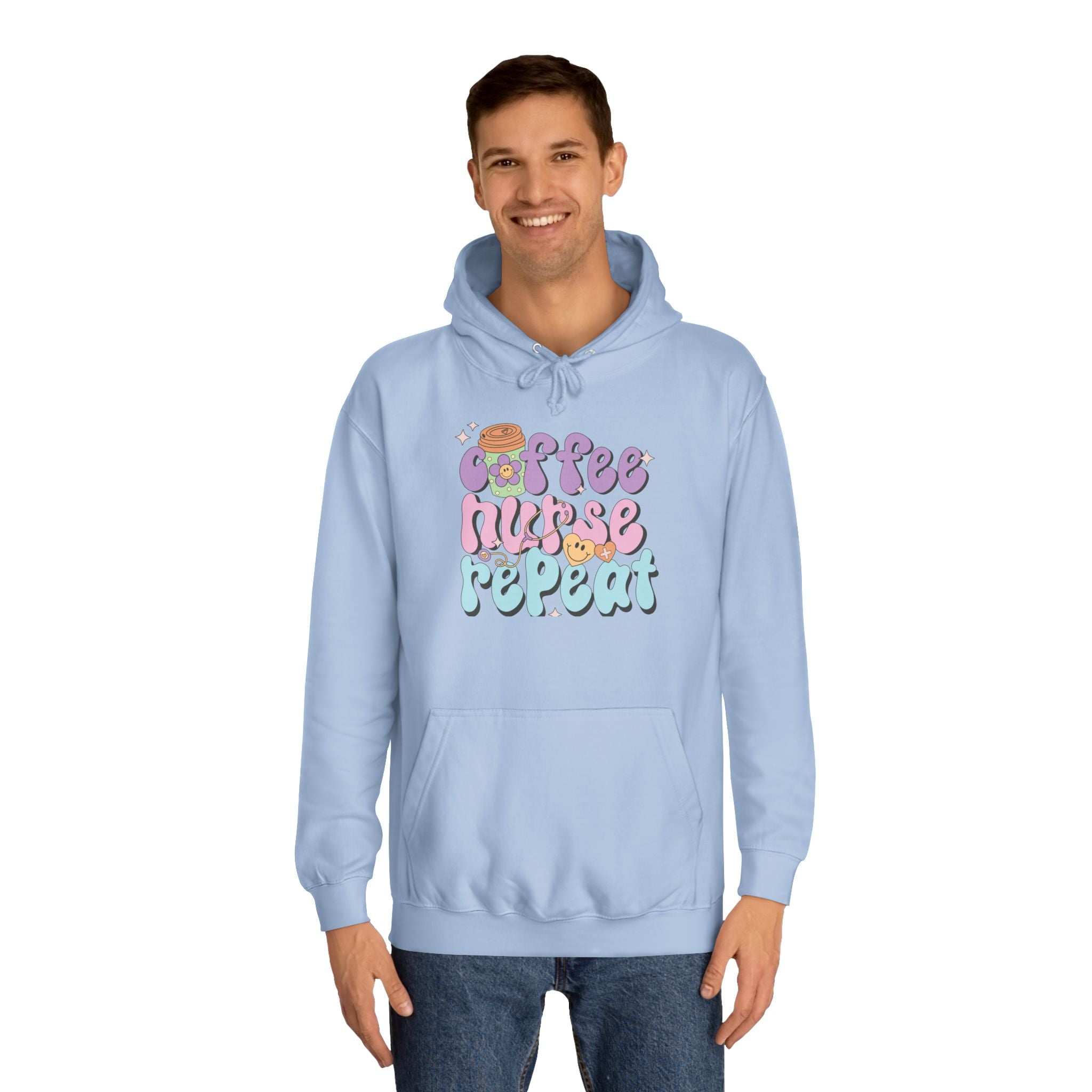 Coffee Nurse Repeat Hoodie - Cozy Gift for Nurses, College Wear, Everyday Comfort, Nursing School, Cute Casual Apparel