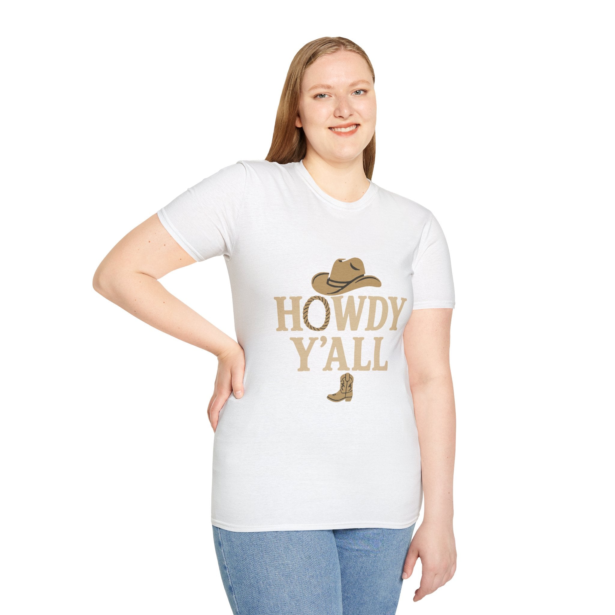 Howdy Y'all Western T-Shirt, Cowboy Tee, Country Music Shirt, Gift for Cowpoke, Unisex Softstyle Shirt