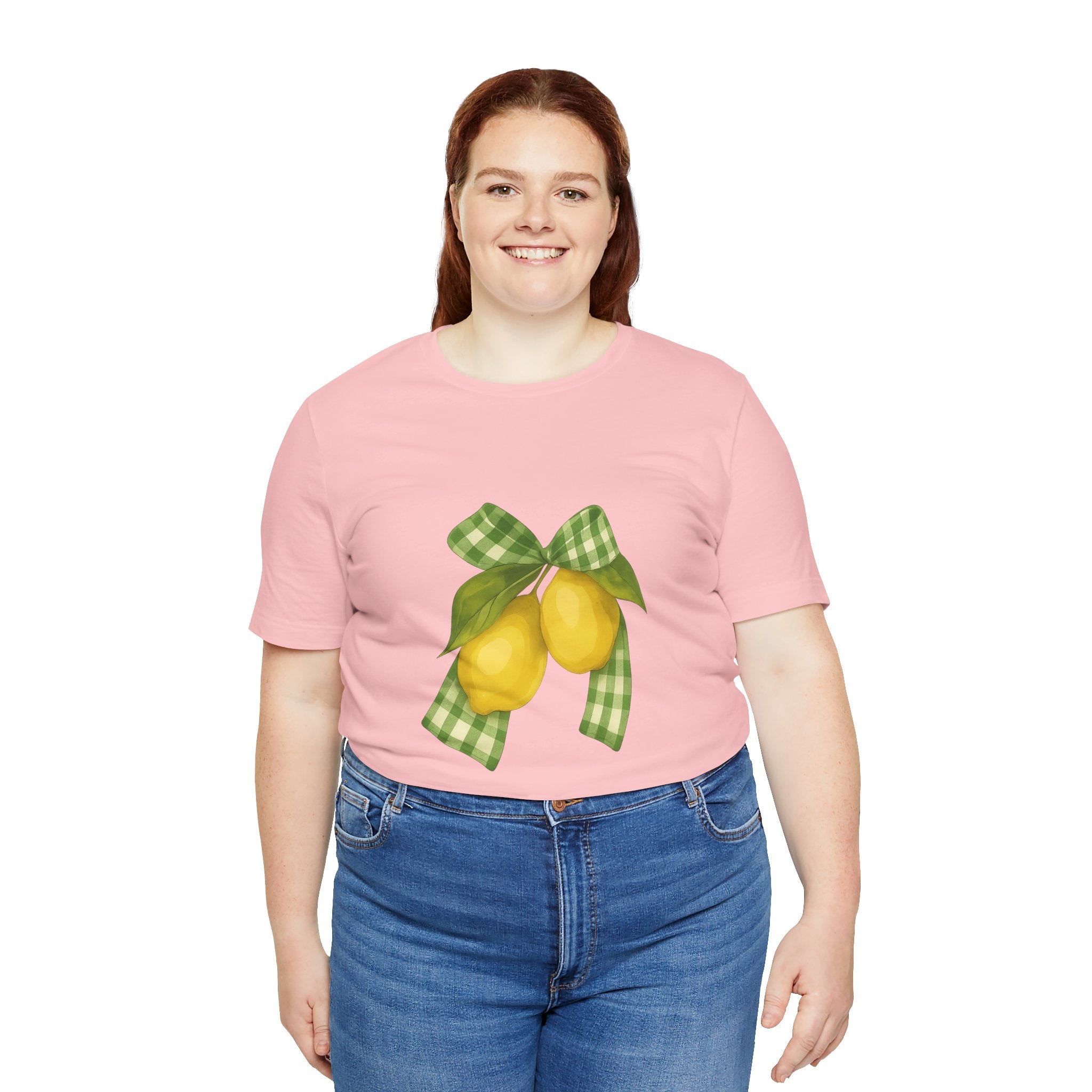 Lemon Bow Tee, Unisex Short Sleeve Shirt, Cute Summer Shirt, Gift for Her, Vintage Style Tee, Lemonade Stand Inspiration