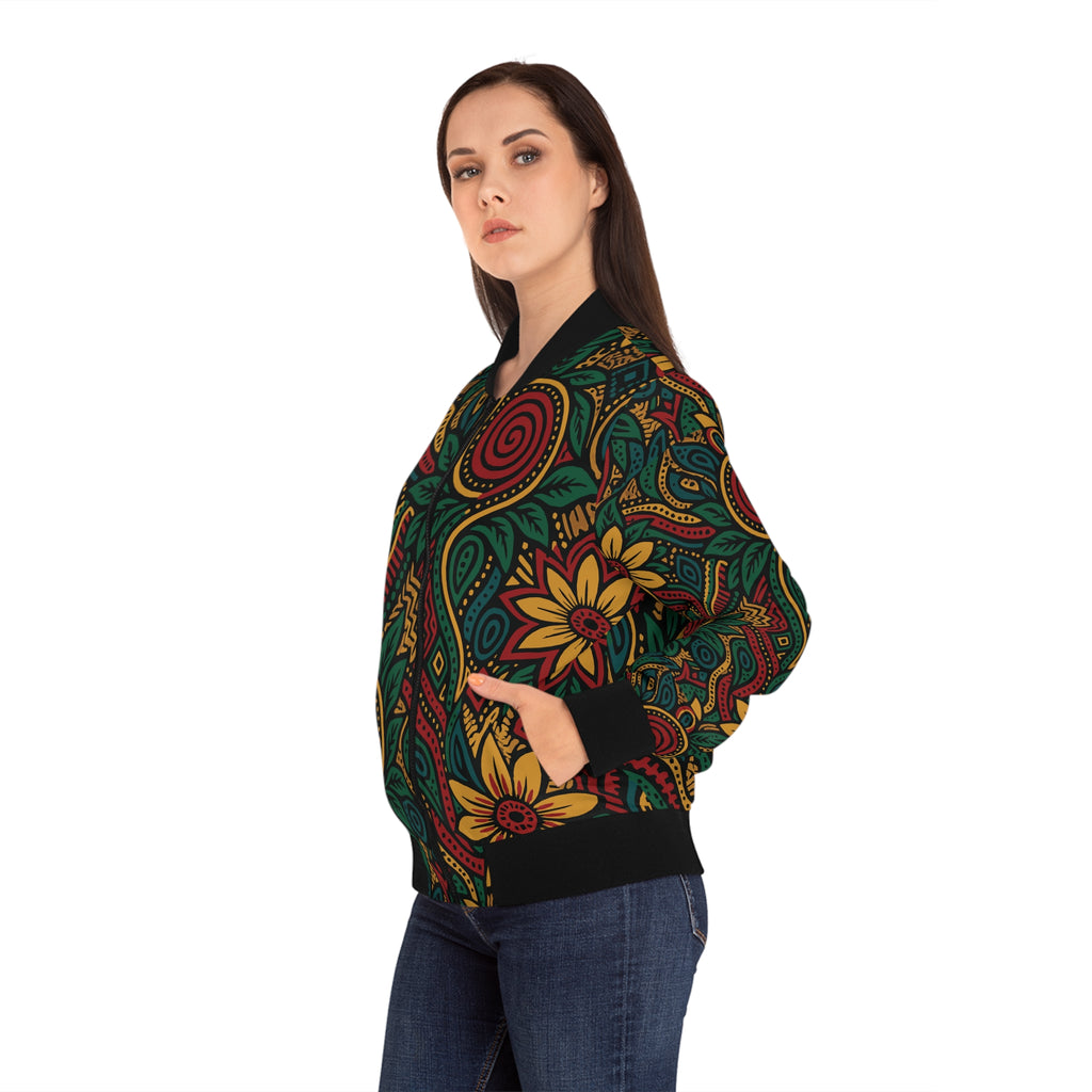 Ankara Women's Bomber Jacket, Floral Zip-Up, Trendy Casual Jacket, Statement Piece, Spring Style, Gift for Her