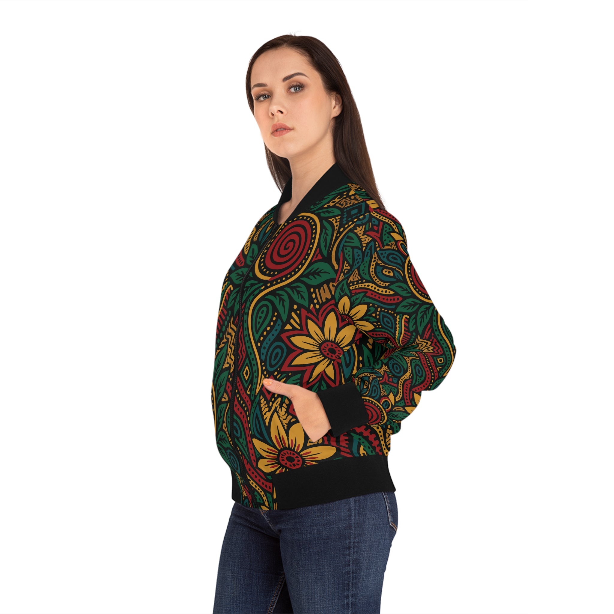 Ankara Women's Bomber Jacket, Floral Zip-Up, Trendy Casual Jacket, Statement Piece, Spring Style, Gift for Her