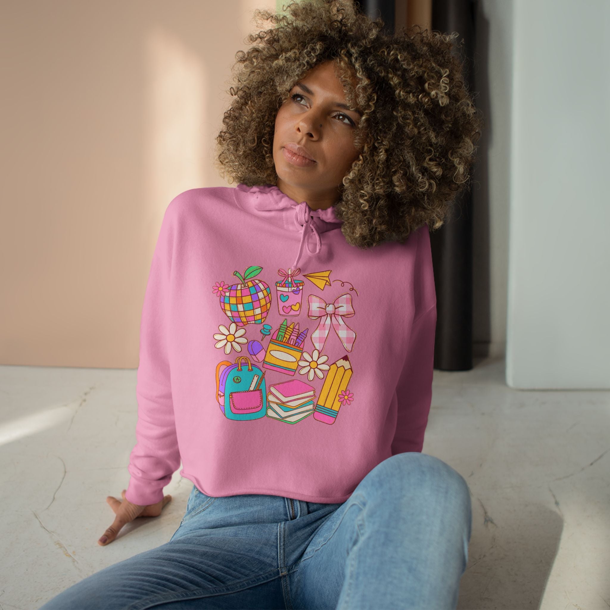 Colorful Back to School Crop Hoodie - Cute and Vibrant Pullover for Students, Fun School Fashion, Teen Girls Sweatshirt, Stylish Sweater,