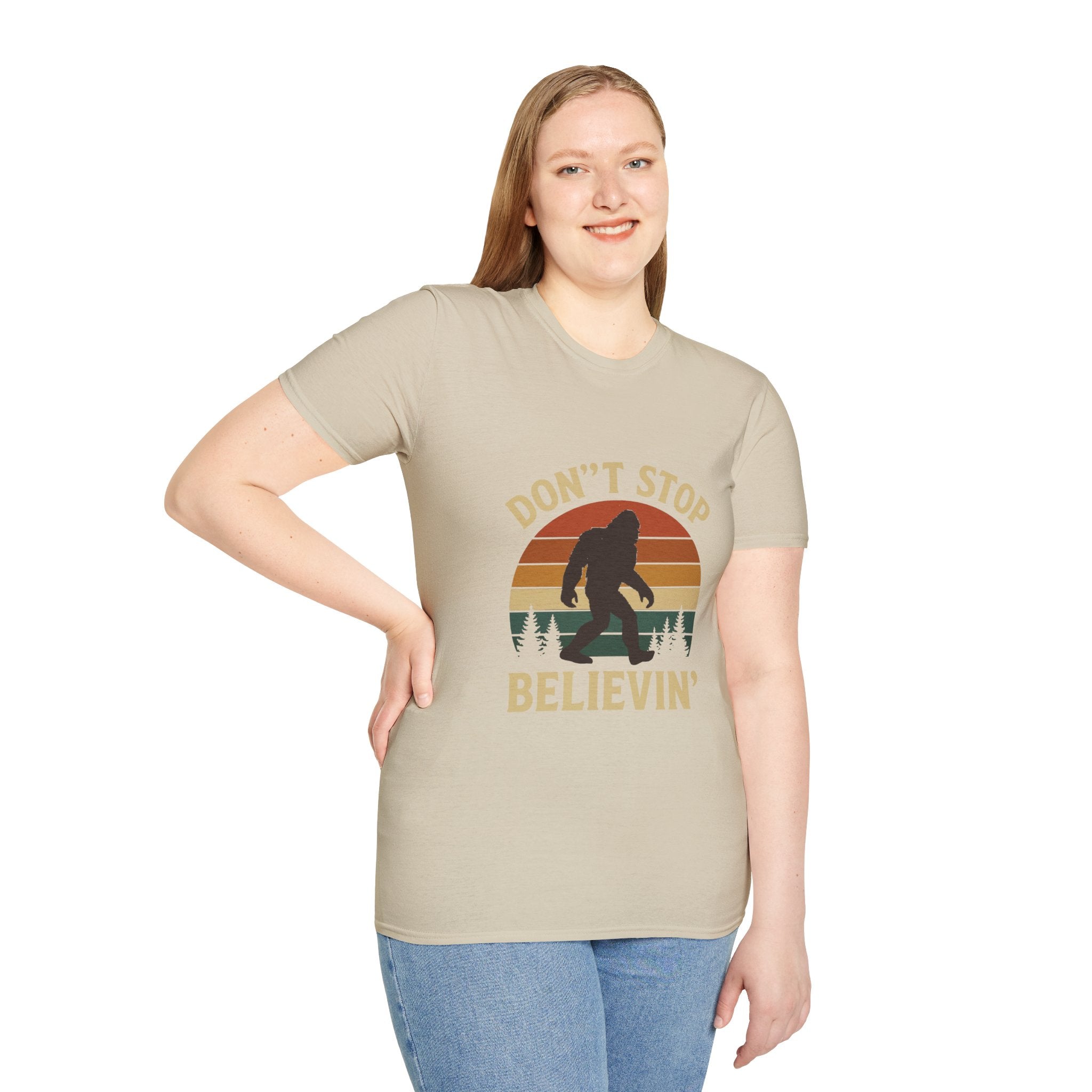 Don't Stop Believin' Unisex Softstyle T-Shirt, Inspirational Tee, Music Lover Gift, Motivational Shirt, Retro Graphic Top