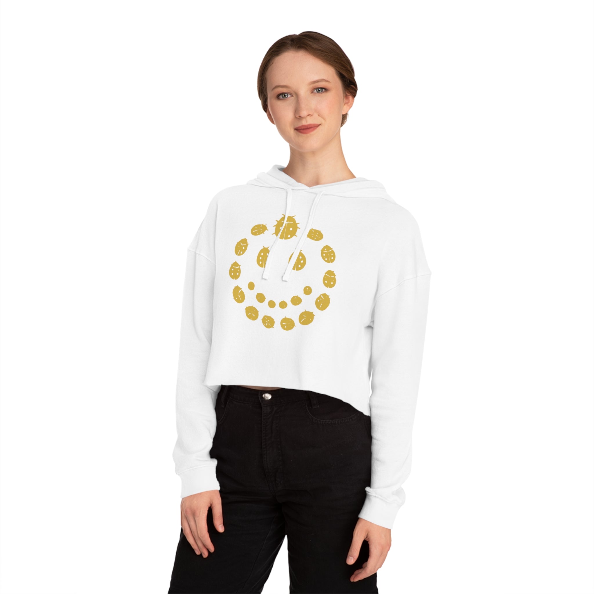 Gold Ladybug Cropped Hoodie, Trendy Women's Hoodie, Cute Casual Sweatshirt, Gift for Her, Summer Fashion, Comfortable Lifestyle