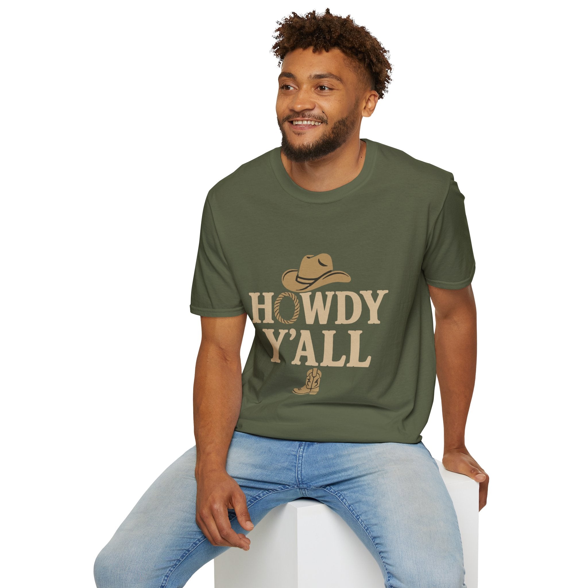 Howdy Y'all Western T-Shirt, Cowboy Tee, Country Music Shirt, Gift for Cowpoke, Unisex Softstyle Shirt