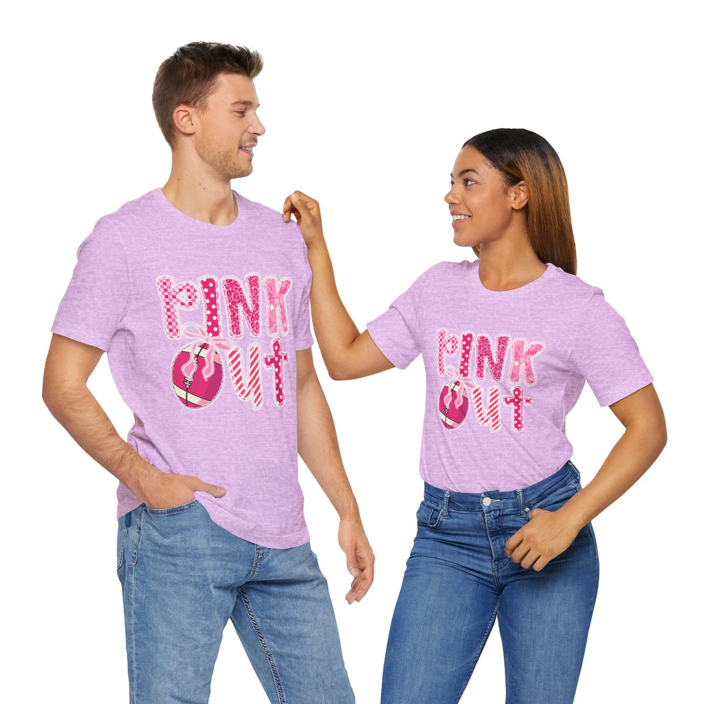 Cute Pink 'PINK OUT' Unisex Tee, Perfect for Breast Cancer Awareness, Casual Wear, Gift for Friends, Fundraising Events, or Team Spirit