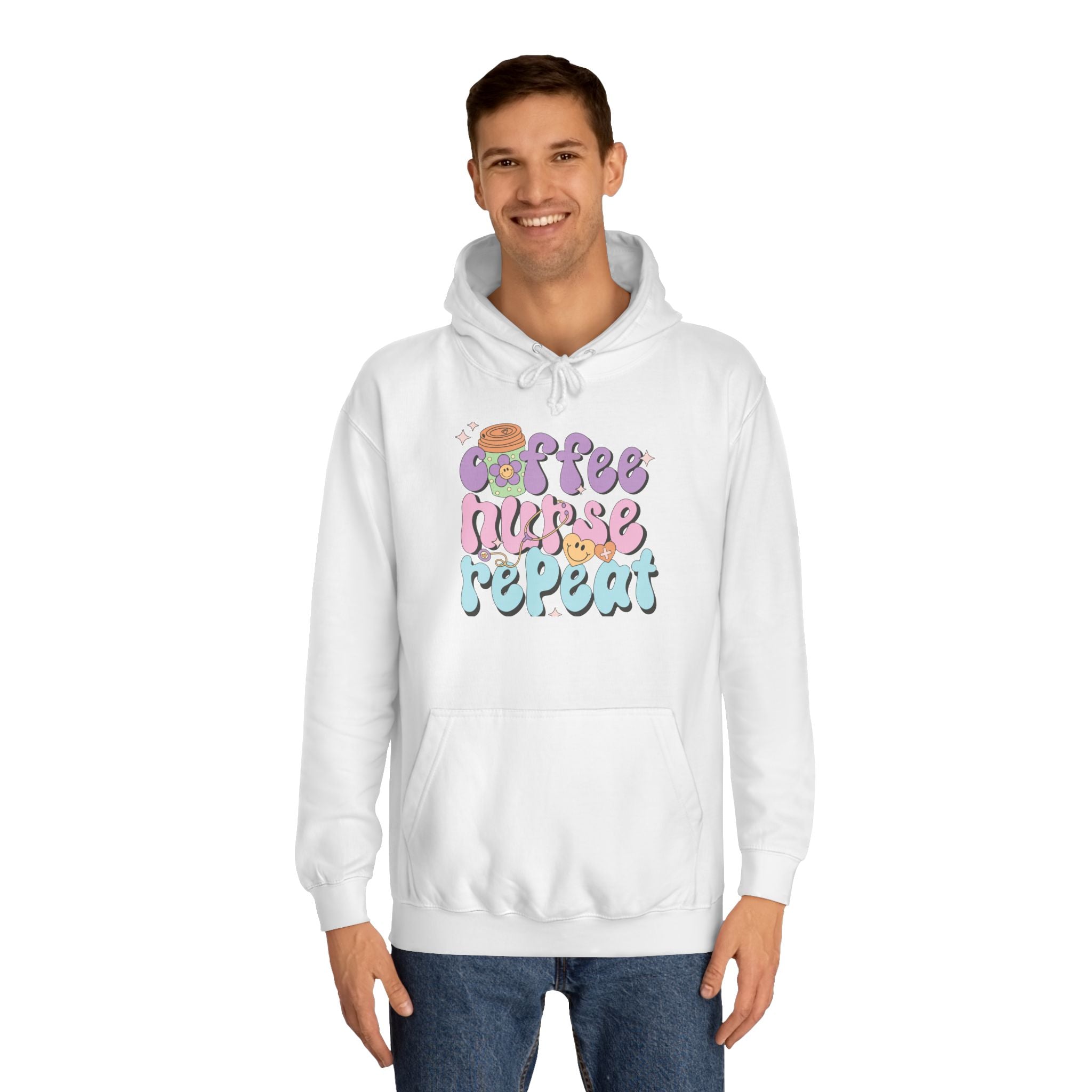 Coffee Nurse Repeat Hoodie - Cozy Gift for Nurses, College Wear, Everyday Comfort, Nursing School, Cute Casual Apparel