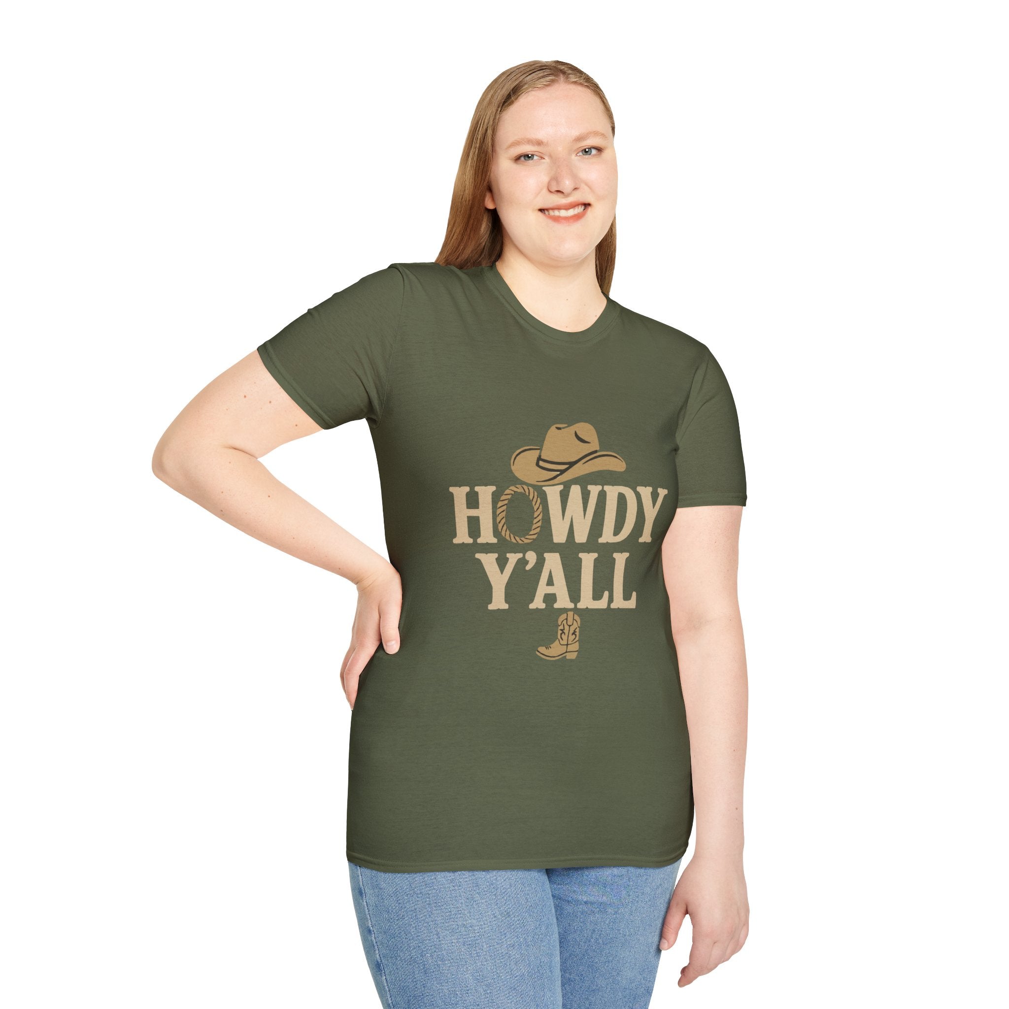 Howdy Y'all Western T-Shirt, Cowboy Tee, Country Music Shirt, Gift for Cowpoke, Unisex Softstyle Shirt