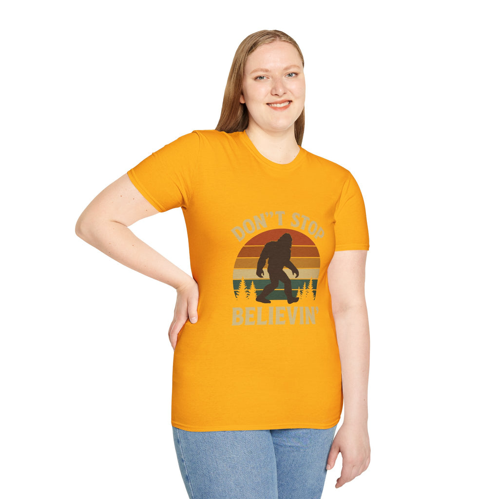 Don't Stop Believin' Unisex Softstyle T-Shirt, Inspirational Tee, Music Lover Gift, Motivational Shirt, Retro Graphic Top