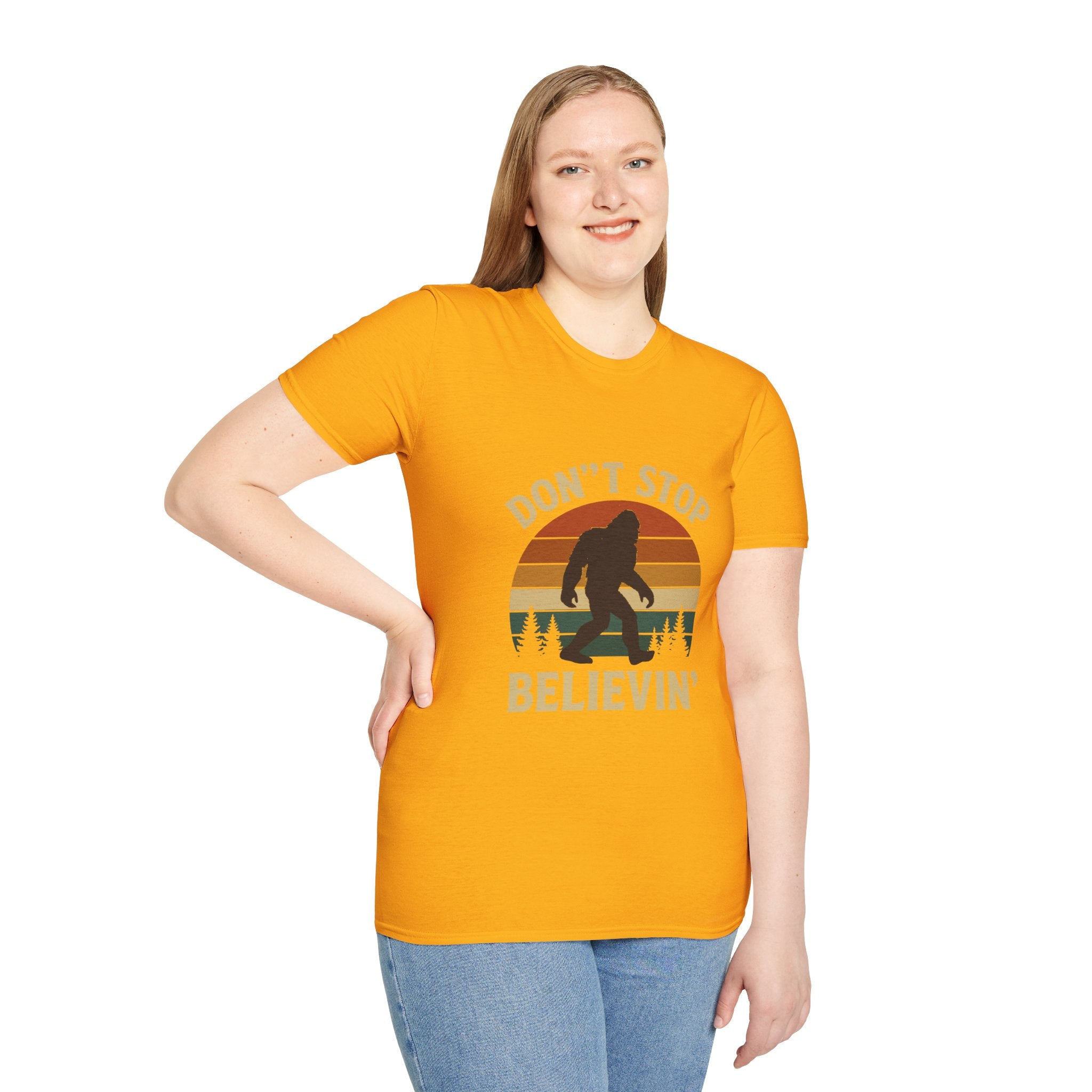 Don't Stop Believin' Unisex Softstyle T-Shirt, Inspirational Tee, Music Lover Gift, Motivational Shirt, Retro Graphic Top