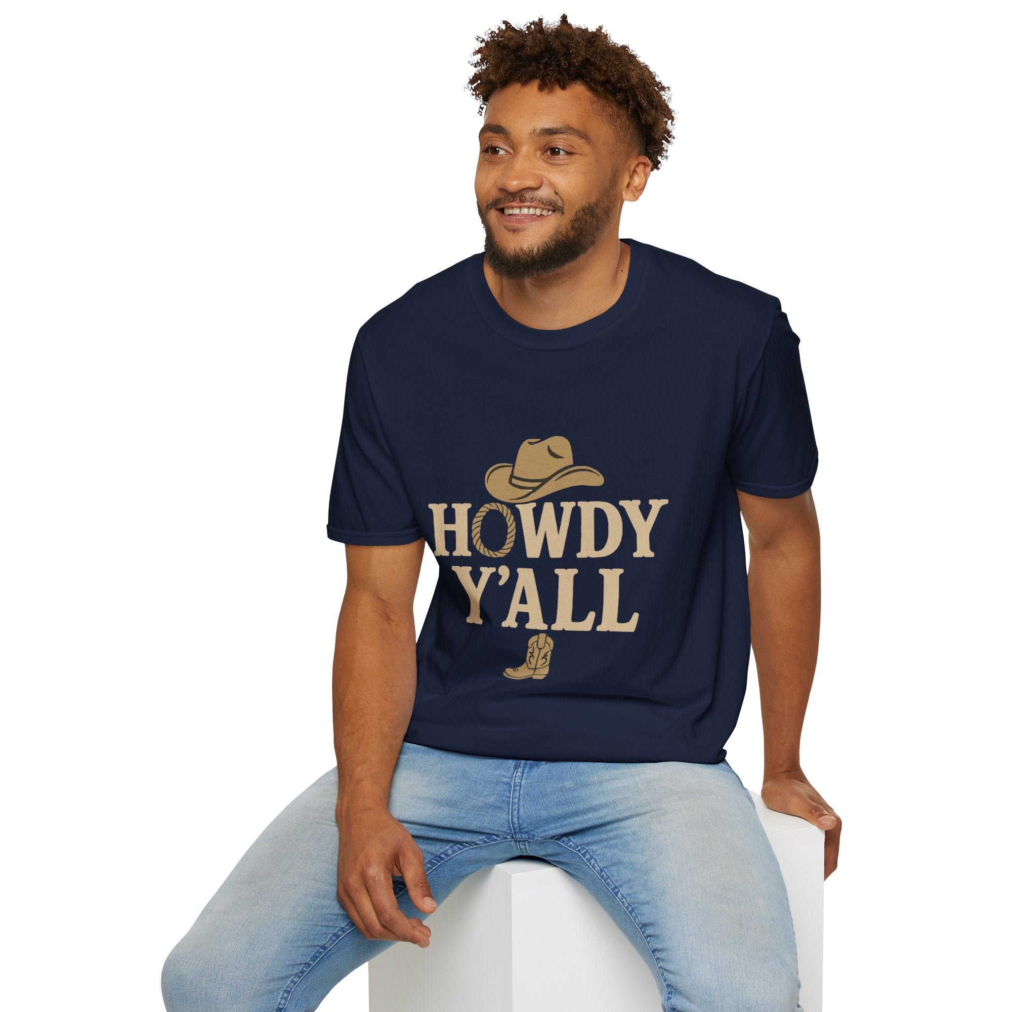 Howdy Y'all Western T-Shirt, Cowboy Tee, Country Music Shirt, Gift for Cowpoke, Unisex Softstyle Shirt