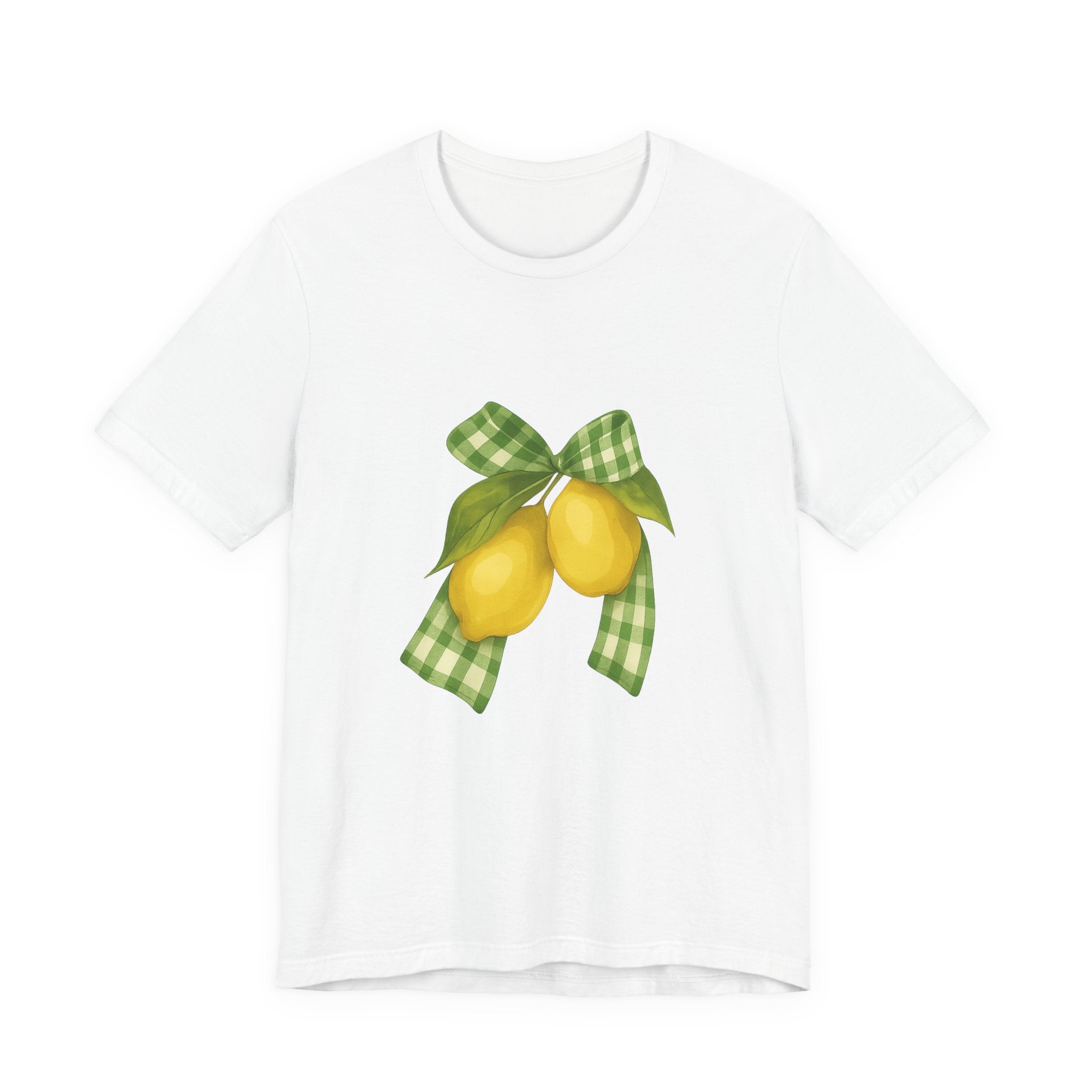 Lemon Bow Tee, Unisex Short Sleeve Shirt, Cute Summer Shirt, Gift for Her, Vintage Style Tee, Lemonade Stand Inspiration