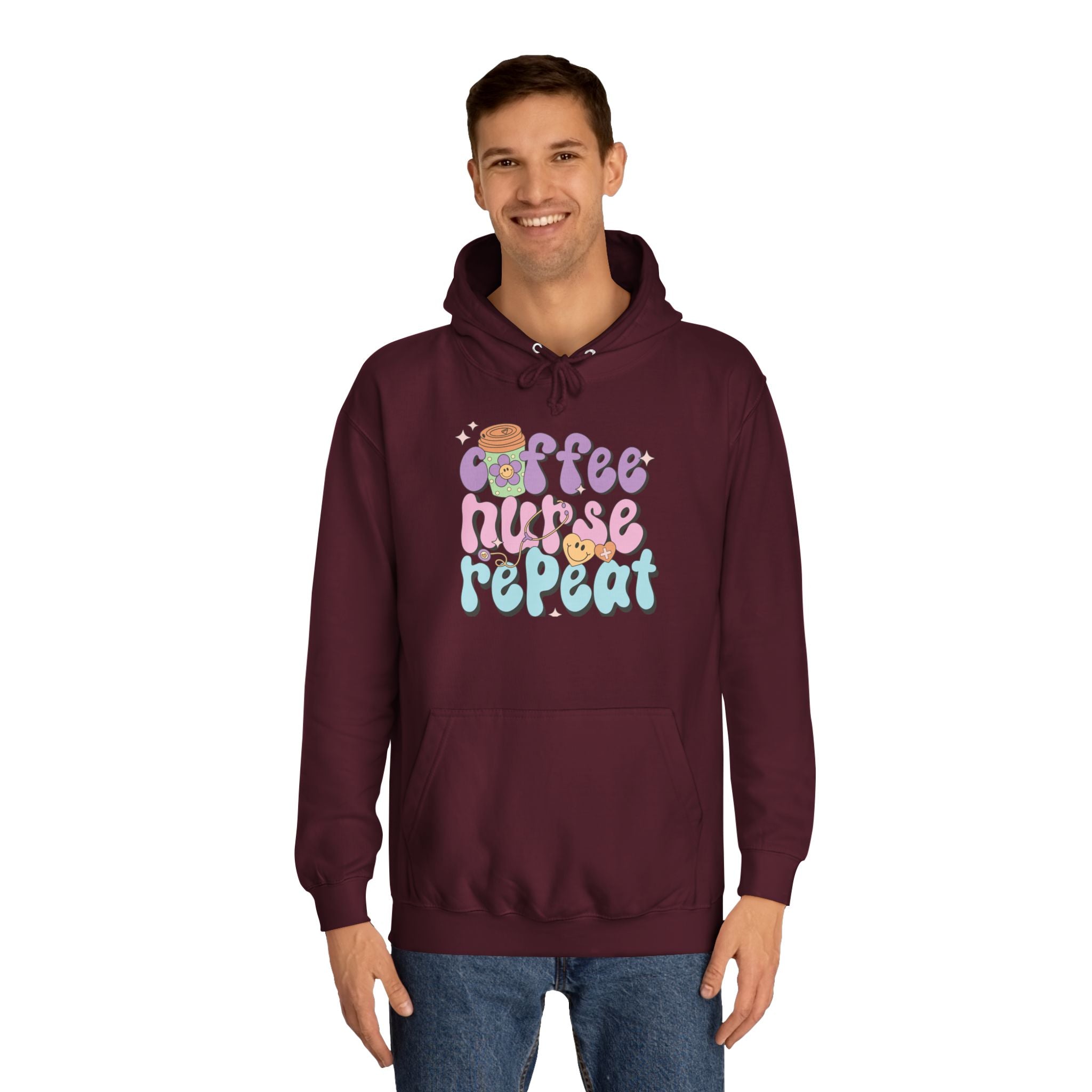 Coffee Nurse Repeat Hoodie - Cozy Gift for Nurses, College Wear, Everyday Comfort, Nursing School, Cute Casual Apparel