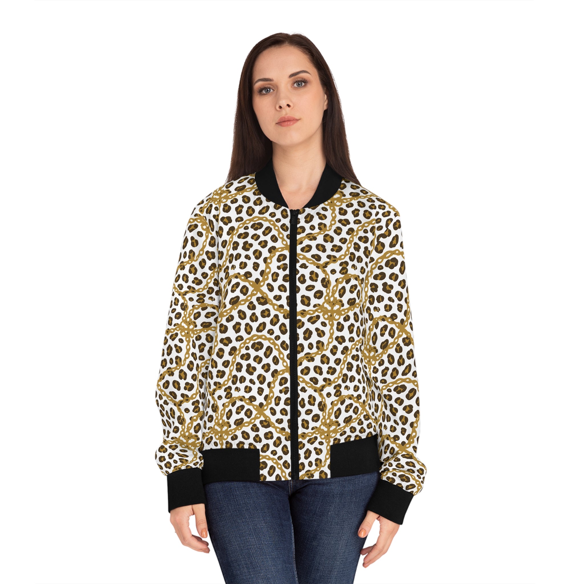 Chic Leopard Print Women's Bomber Jacket, Animal Print Outerwear, Trendy Fashion Jacket, Stylish Layering Piece, Great for Casual Outfits