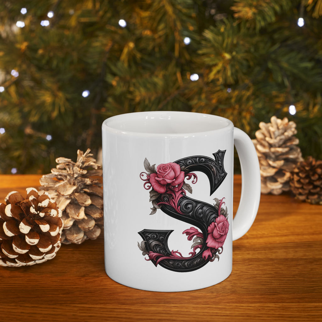 Gothic Floral Ceramic Mug – Unique Coffee Cup, Perfect Gift for Halloween, Birthdays, and Plant Lovers, 11oz & 15oz