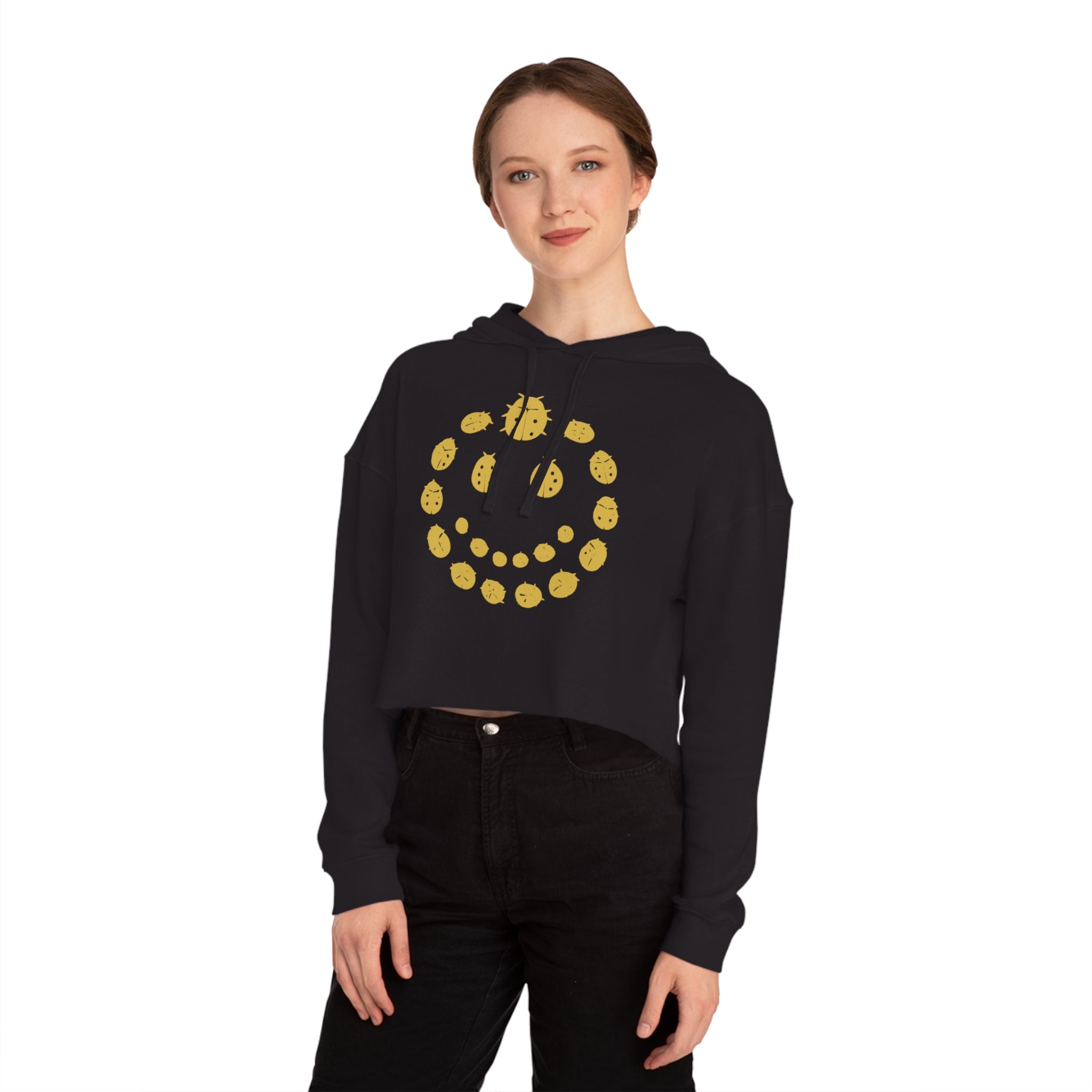Gold Ladybug Cropped Hoodie, Trendy Women's Hoodie, Cute Casual Sweatshirt, Gift for Her, Summer Fashion, Comfortable Lifestyle