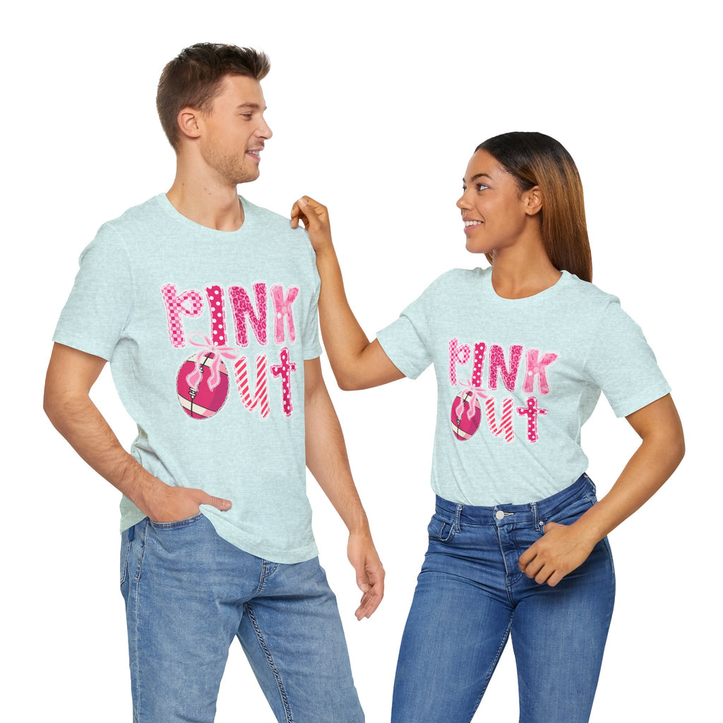 Cute Pink 'PINK OUT' Unisex Tee, Perfect for Breast Cancer Awareness, Casual Wear, Gift for Friends, Fundraising Events, or Team Spirit