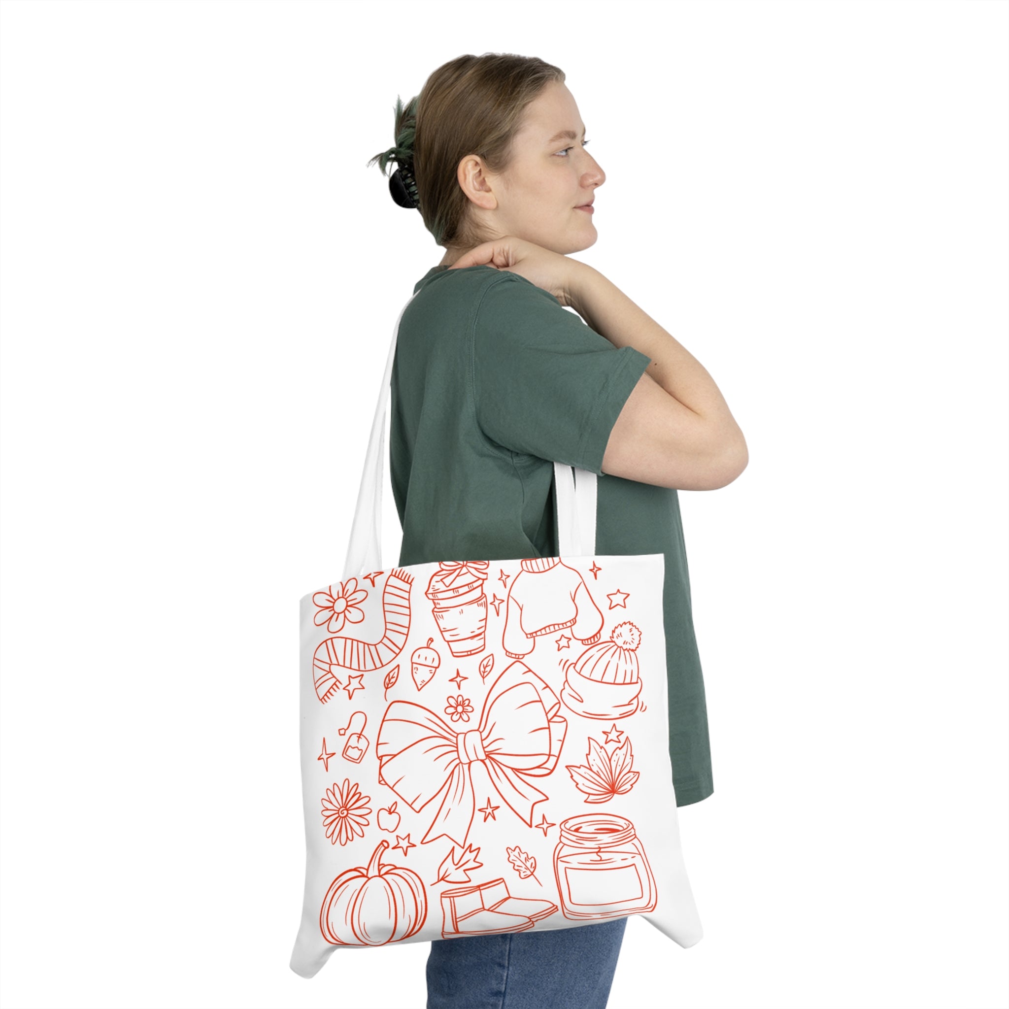 Autumn Vibes Shoulder Tote Bag, Cozy Fall Tote, Seasonal Shopping Bag, Gift for Her, Trendy AOP Bag