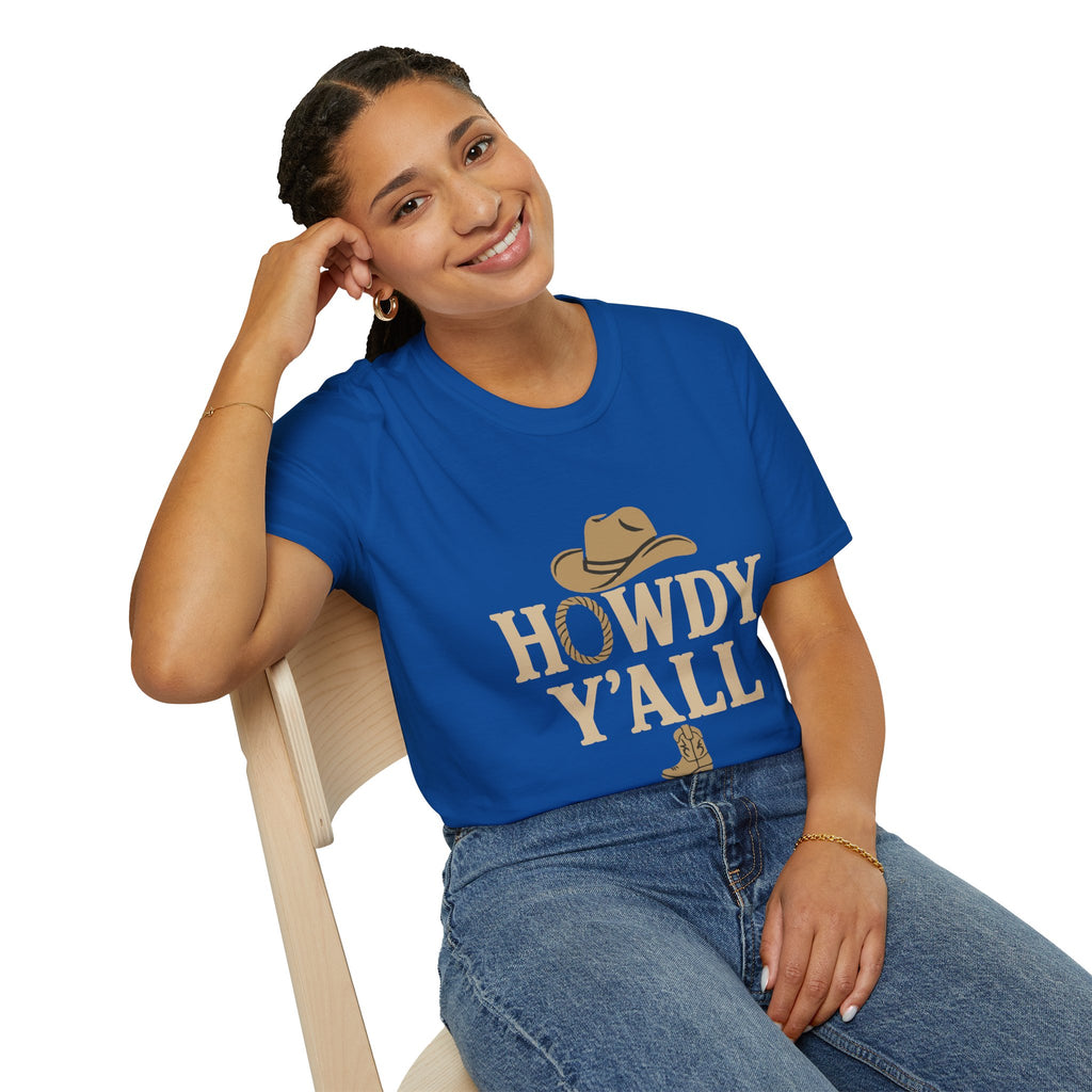 Howdy Y'all Western T-Shirt, Cowboy Tee, Country Music Shirt, Gift for Cowpoke, Unisex Softstyle Shirt