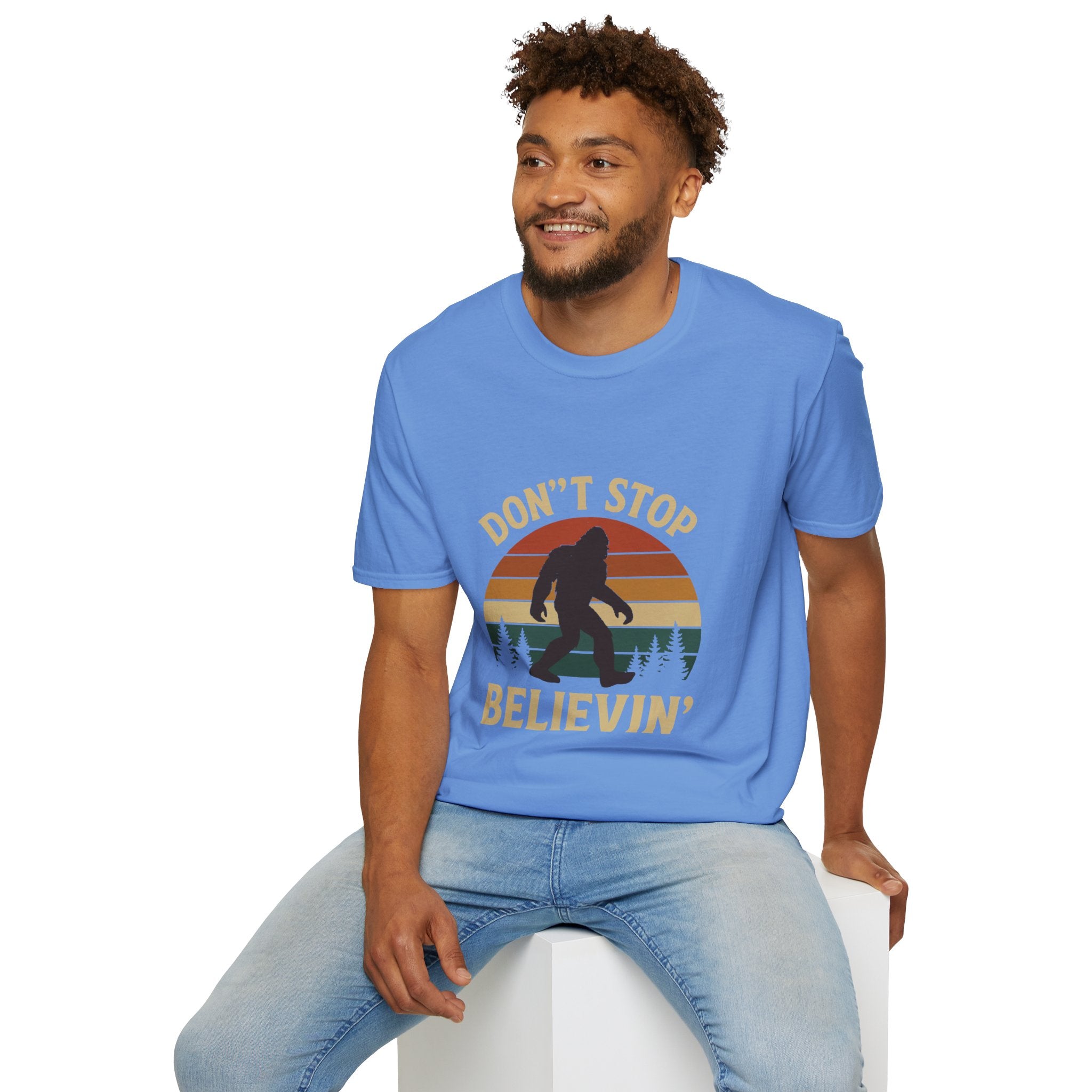 Don't Stop Believin' Unisex Softstyle T-Shirt, Inspirational Tee, Music Lover Gift, Motivational Shirt, Retro Graphic Top