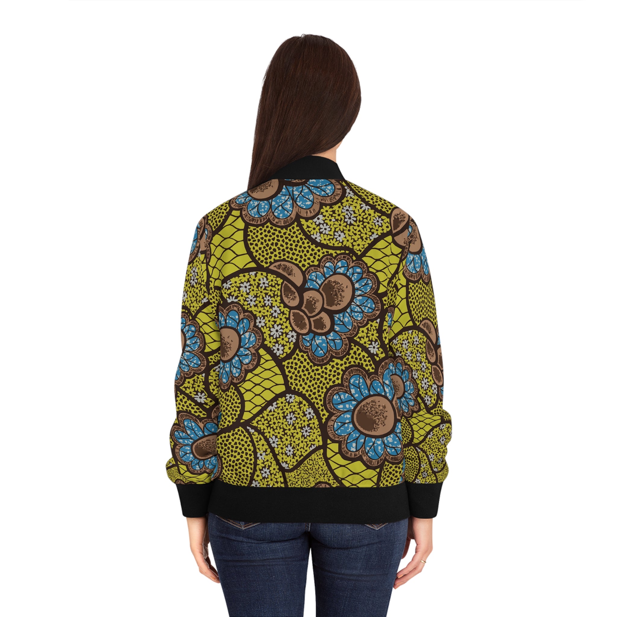 Vibrant Ankara Women's Bomber Jacket, AOP Fashion Coat, Trendy Streetwear, Gift for Her, Spring/Summer Style
