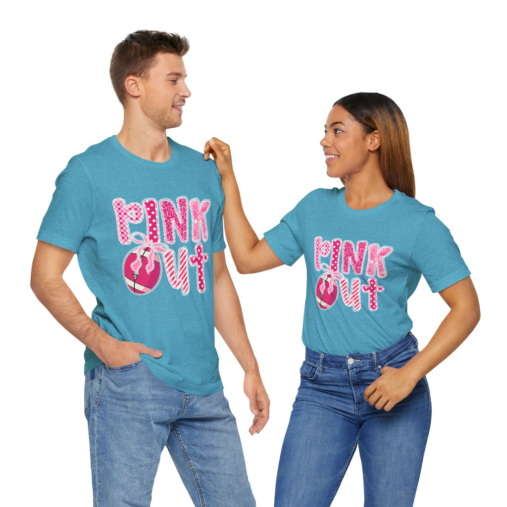 Cute Pink 'PINK OUT' Unisex Tee, Perfect for Breast Cancer Awareness, Casual Wear, Gift for Friends, Fundraising Events, or Team Spirit
