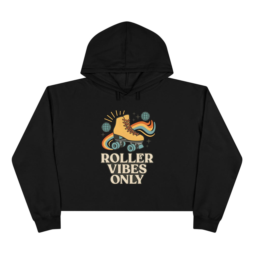 Roller Vibes Crop Hoodie, Retro Skatewear, Gifts for Skaters, Cozy Casual Top, Roller Rink Fashion, 80s Vibe Apparel