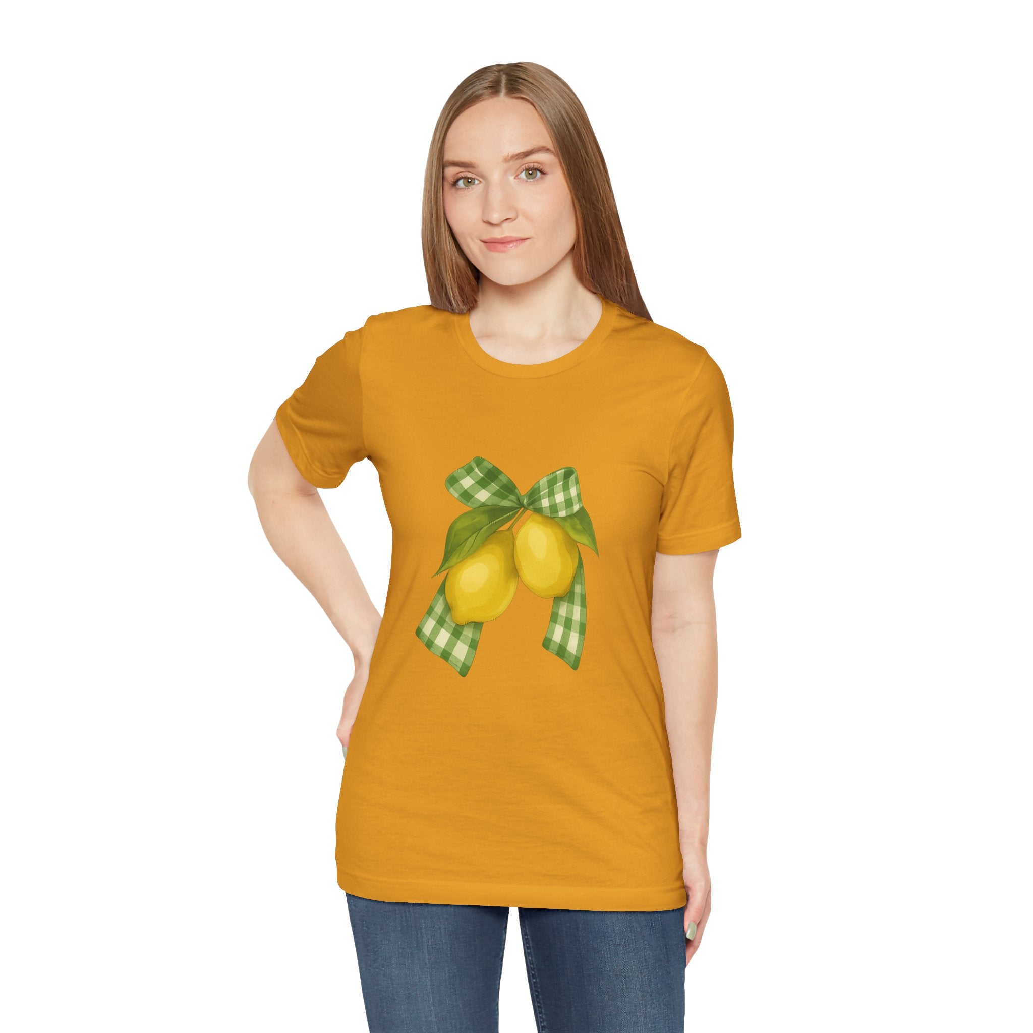 Lemon Bow Tee, Unisex Short Sleeve Shirt, Cute Summer Shirt, Gift for Her, Vintage Style Tee, Lemonade Stand Inspiration