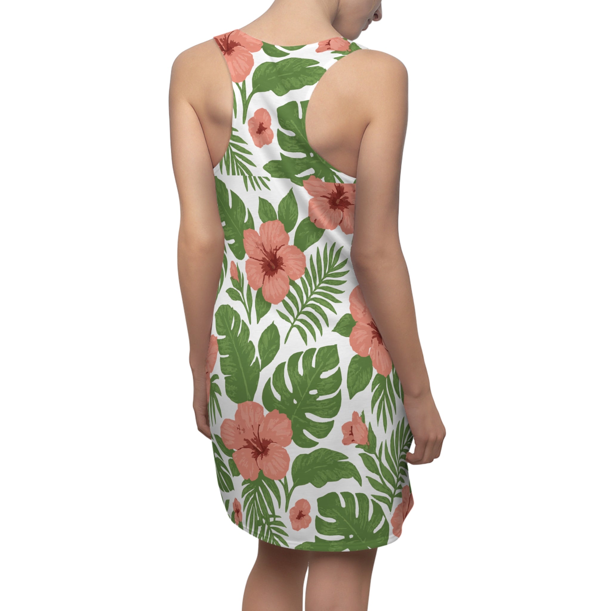 Dress, Tropical Palm & Hibiscus Women's Racerback, Floral Summer Sundress, Beach Vacation Outfit, Hawaiian Luau Party, Resort Wear,