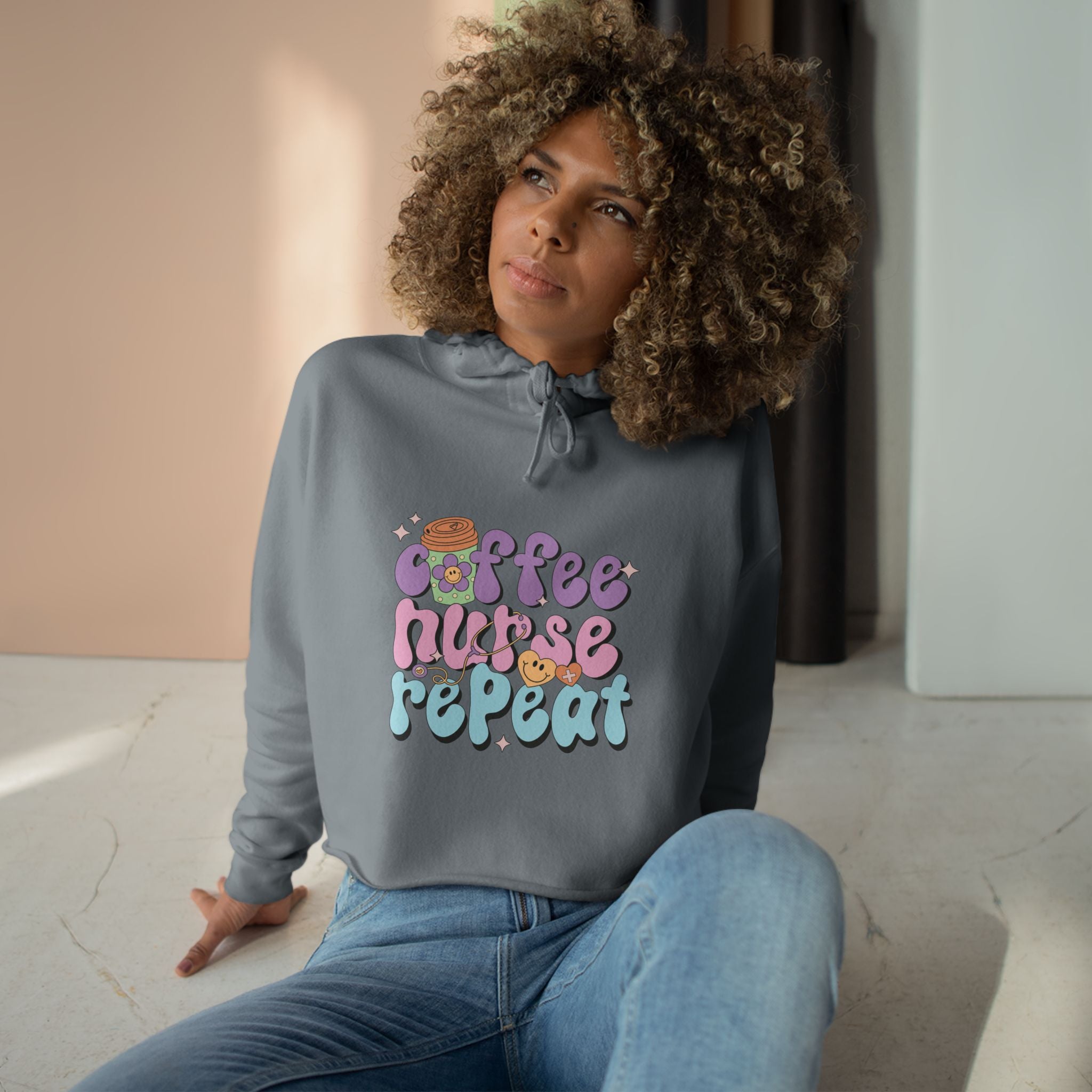 Coffee Nurse Repeat Crop Hoodie - Cozy Gift for Nurses, Trendy Sweatshirt, Cute Coffee Lover Apparel, Fun Casual Wear, Unique Nursing [...]