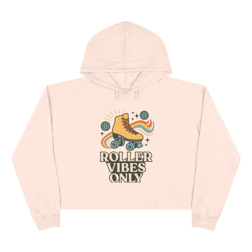 Roller Vibes Crop Hoodie, Retro Skatewear, Gifts for Skaters, Cozy Casual Top, Roller Rink Fashion, 80s Vibe Apparel
