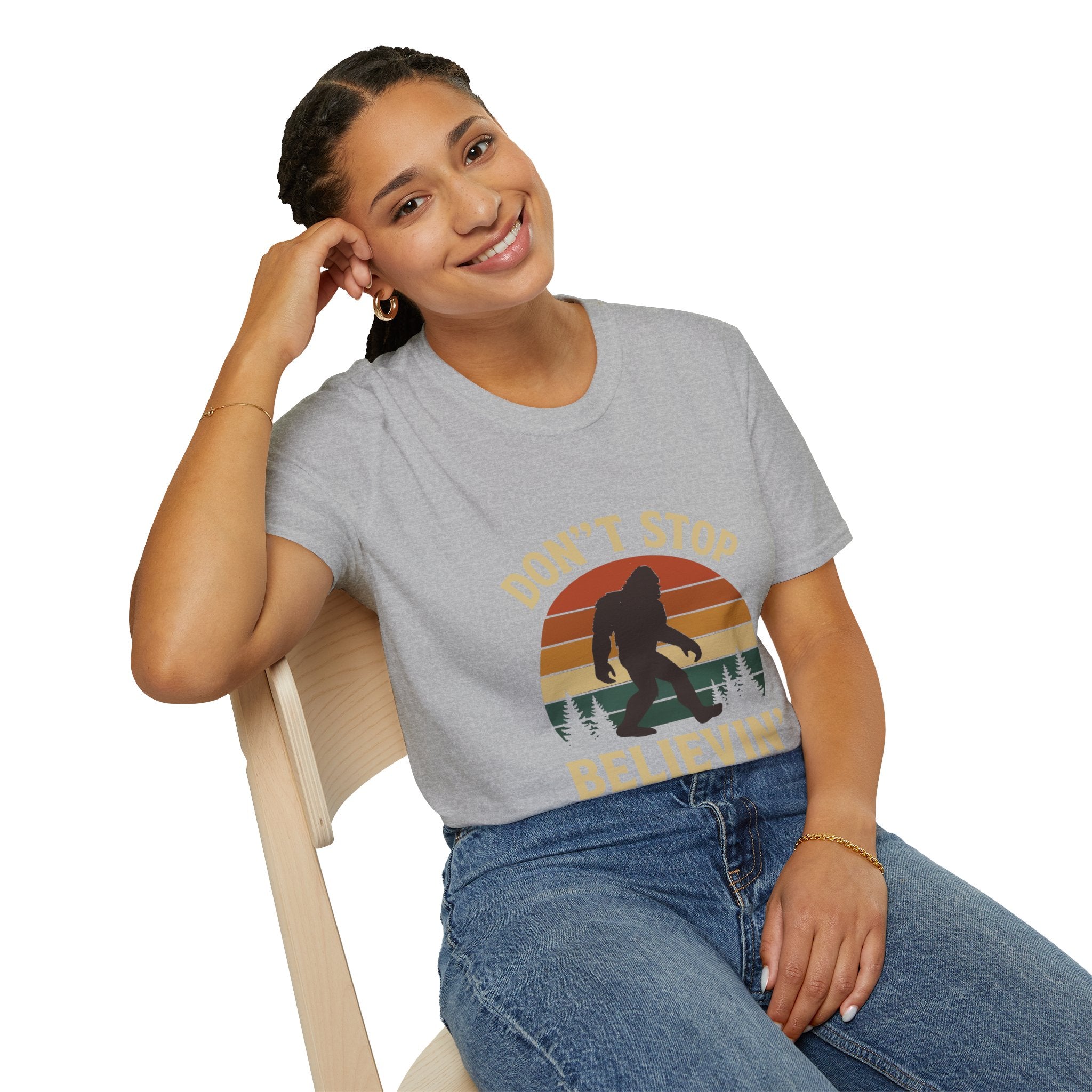 Don't Stop Believin' Unisex Softstyle T-Shirt, Inspirational Tee, Music Lover Gift, Motivational Shirt, Retro Graphic Top