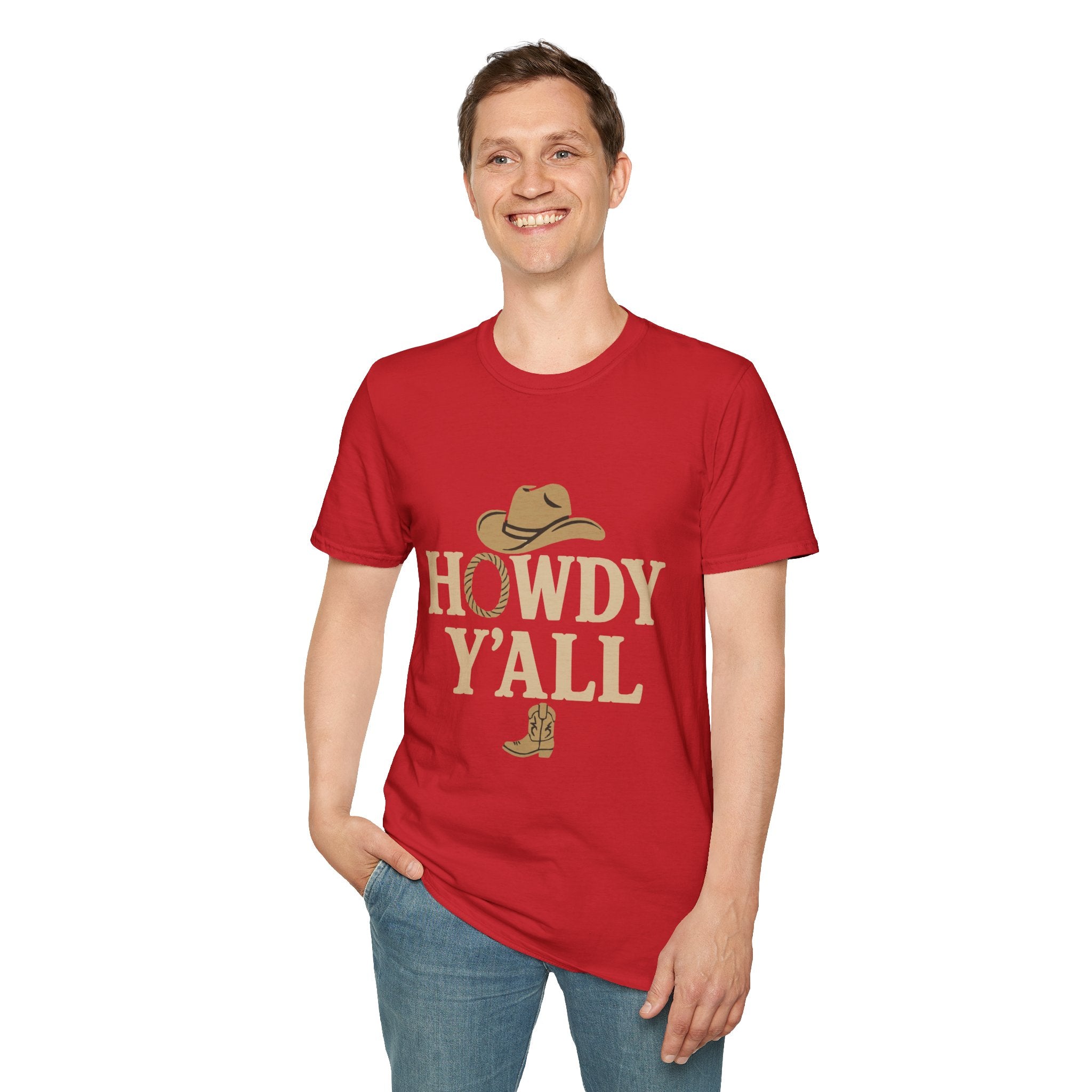 Howdy Y'all Western T-Shirt, Cowboy Tee, Country Music Shirt, Gift for Cowpoke, Unisex Softstyle Shirt