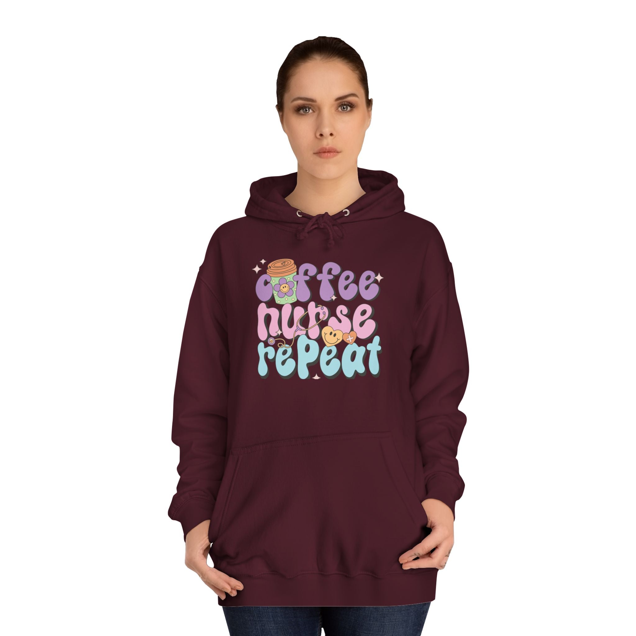 Coffee Nurse Repeat Hoodie - Cozy Gift for Nurses, College Wear, Everyday Comfort, Nursing School, Cute Casual Apparel