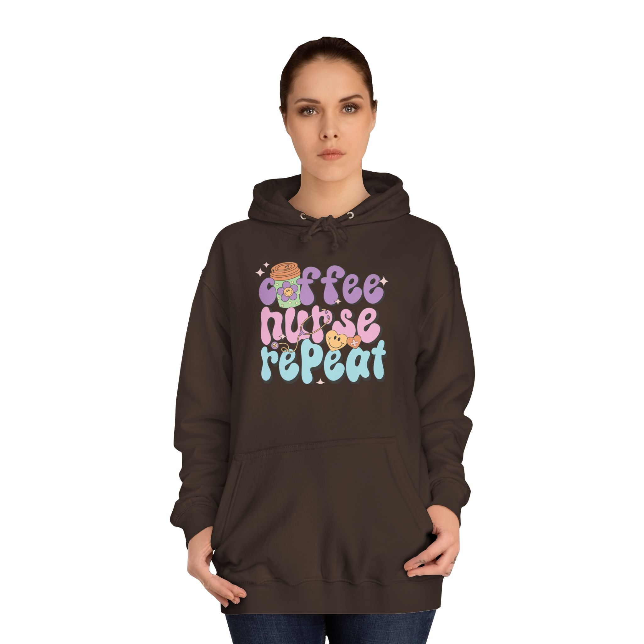 Coffee Nurse Repeat Hoodie - Cozy Gift for Nurses, College Wear, Everyday Comfort, Nursing School, Cute Casual Apparel