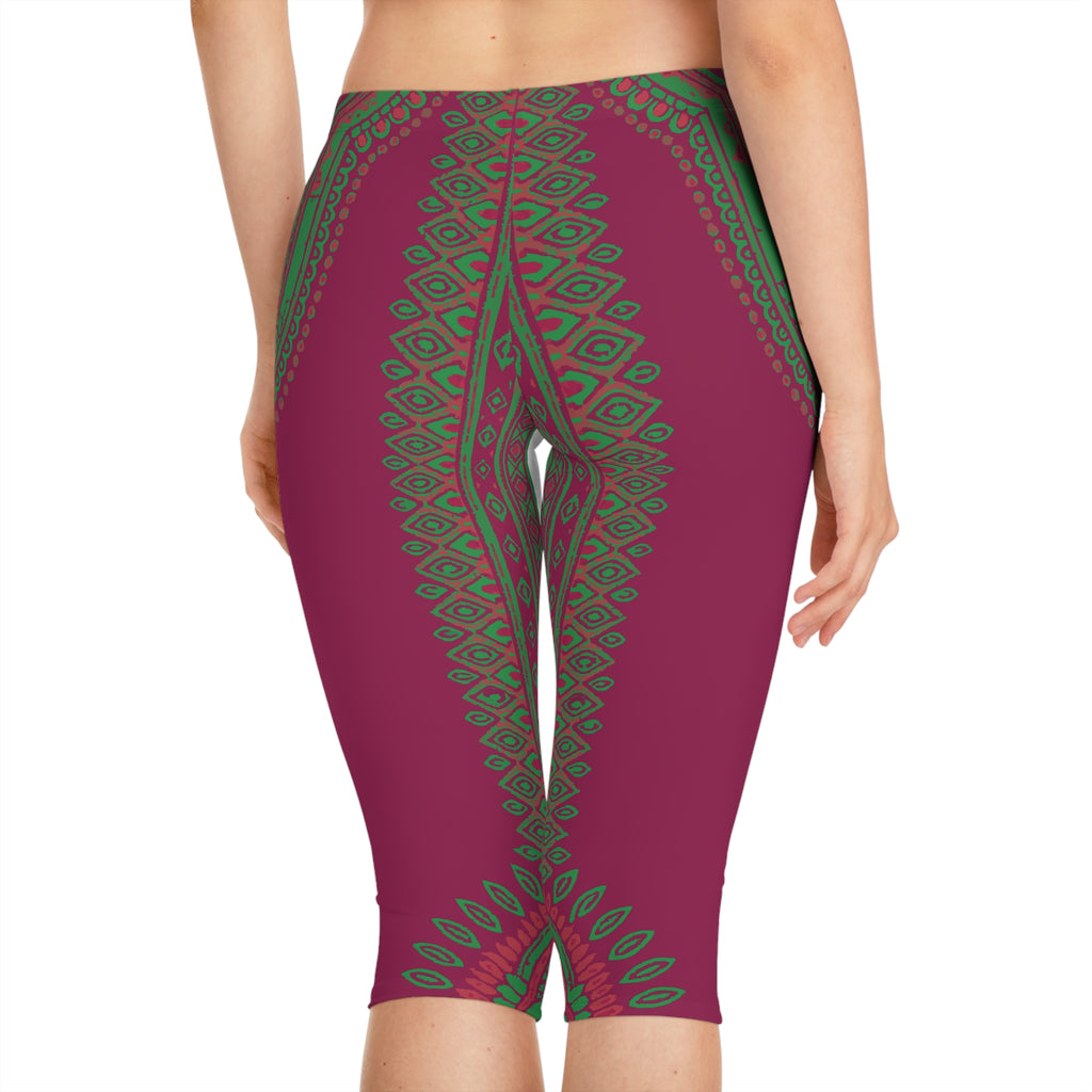 Vibrant Women's Capri Leggings | Boho Chic Activewear | Perfect for Yoga, Running, Casual Wear, Holidays, Summer