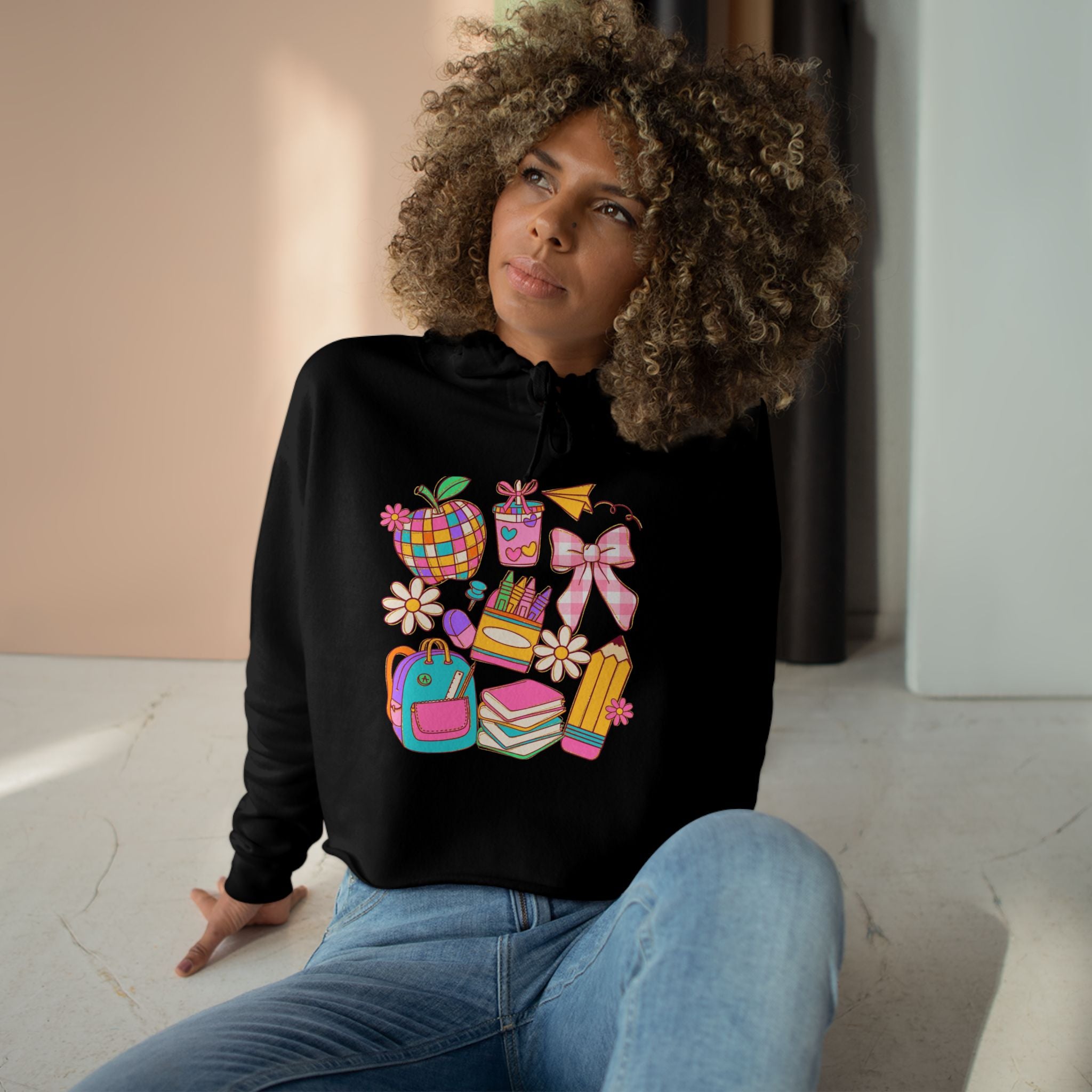 Colorful Back to School Crop Hoodie - Cute and Vibrant Pullover for Students, Fun School Fashion, Teen Girls Sweatshirt, Stylish Sweater,