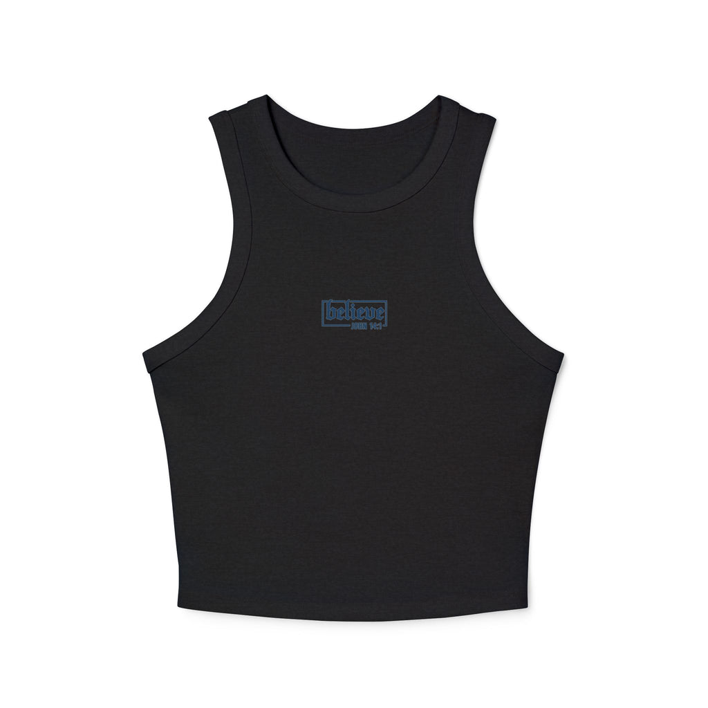 believe Women's Micro Rib Racer Tank Top | Casual Summer Essential, Workout Top, Layering Piece, Holiday Gift, Everyday Comfort